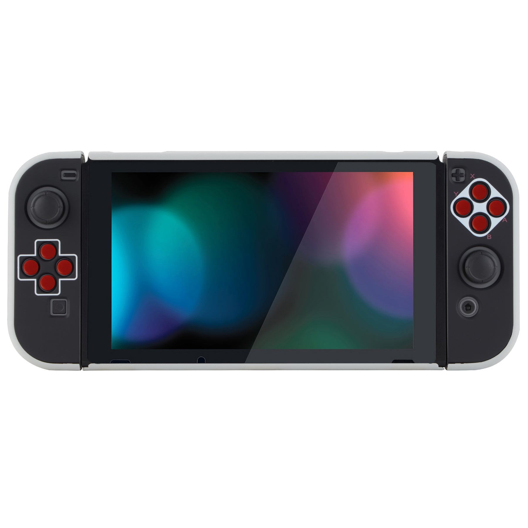 PlayVital Classics NES Style Back Cover for NS Switch Console, NS Joycon Handheld Controller Separable Protector Hard Shell, Dockable Protective Case with Red ABXY Direction Button Caps - NTT103 PlayVital