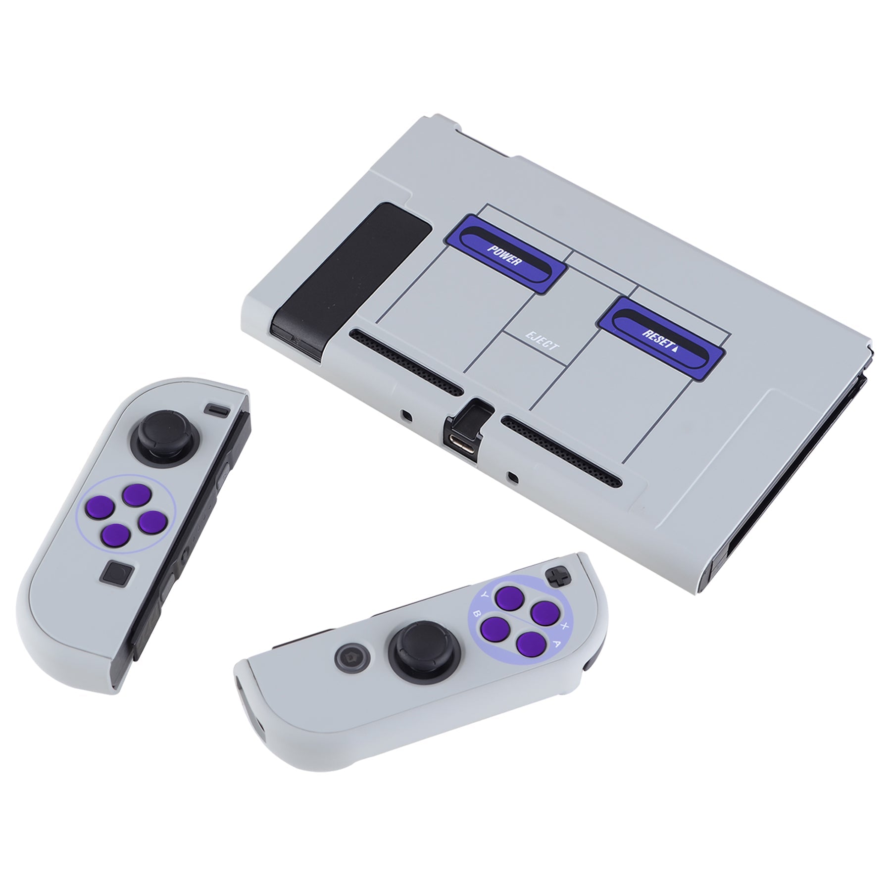 PlayVital Customized Dockable Hard Shell Protective Case with Purple ABXY  Direction Button Caps for NS Switch Console - Classics SNES Style - NTT104