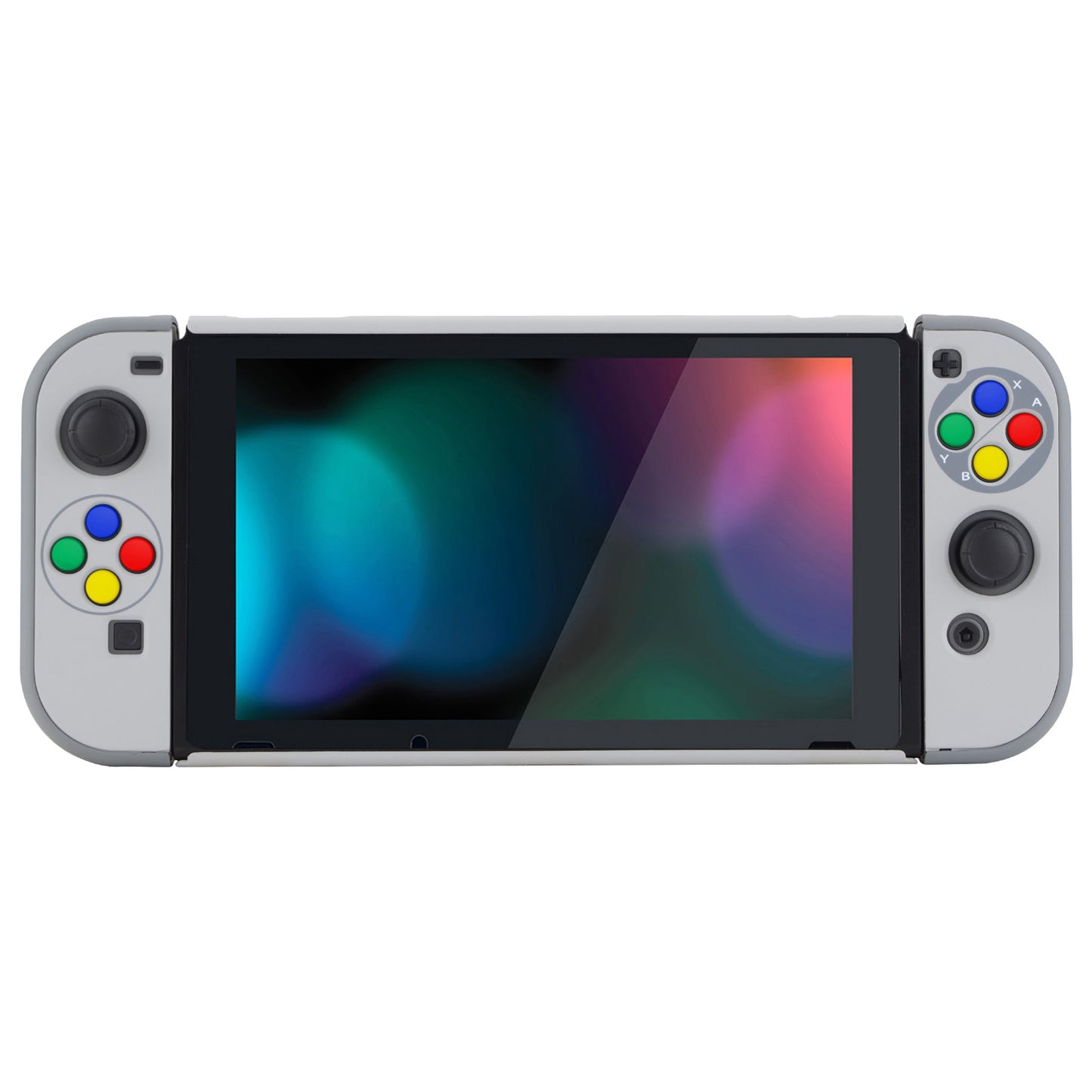 PlayVital SFC SNES Classic EU Style Back Cover for NS Switch Console, NS Joycon Handheld Controller Separable Protector Hard Shell, Dockable Protective Case with Colorful ABXY Direction Button Caps - NTT105 PlayVital