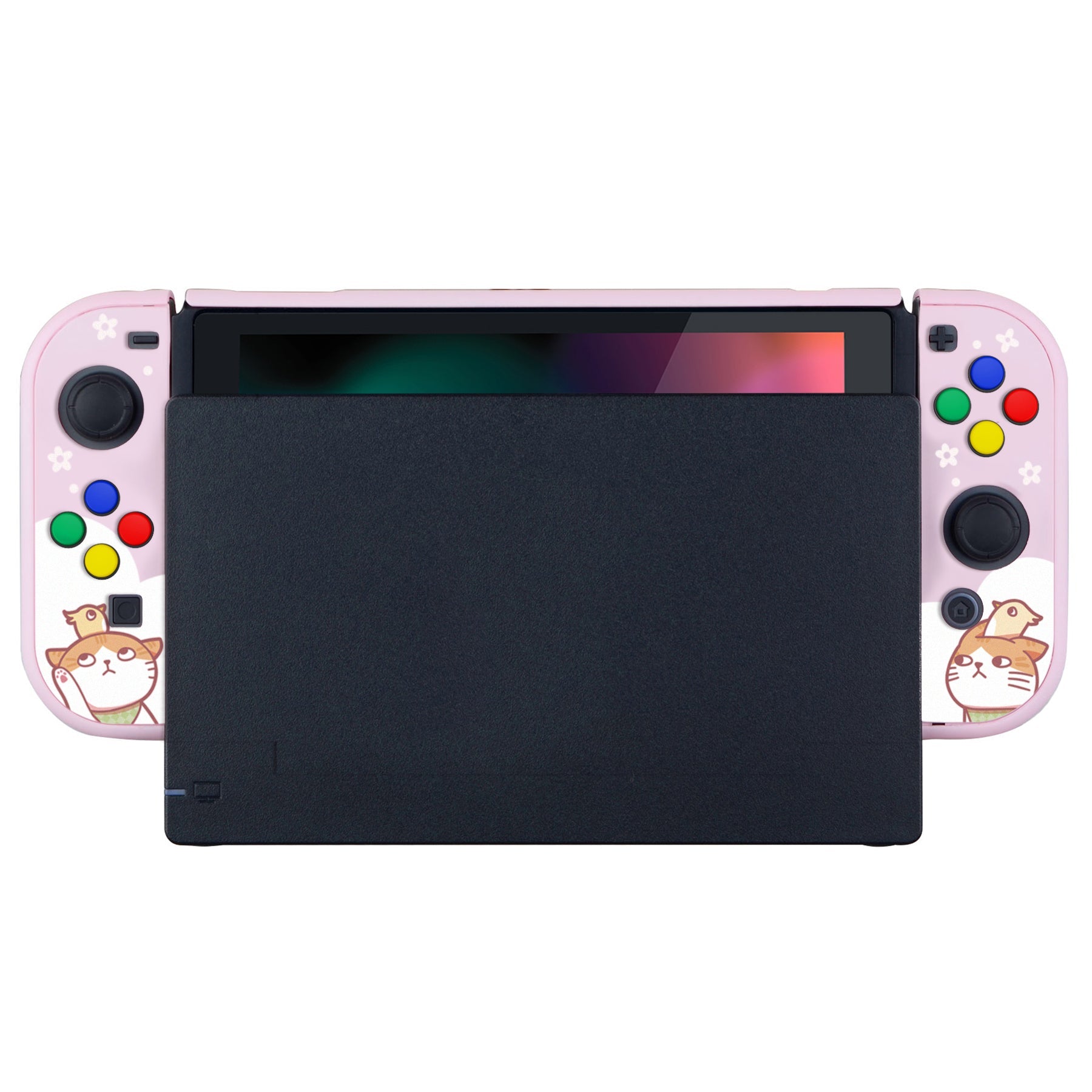 PlayVital Kitten & Chicken Back Cover for NS Switch Console, NS Joycon Handheld Controller Separable Protector Hard Shell, Dockable Protective Case with Colorful ABXY Direction Button Caps - NTT109 PlayVital