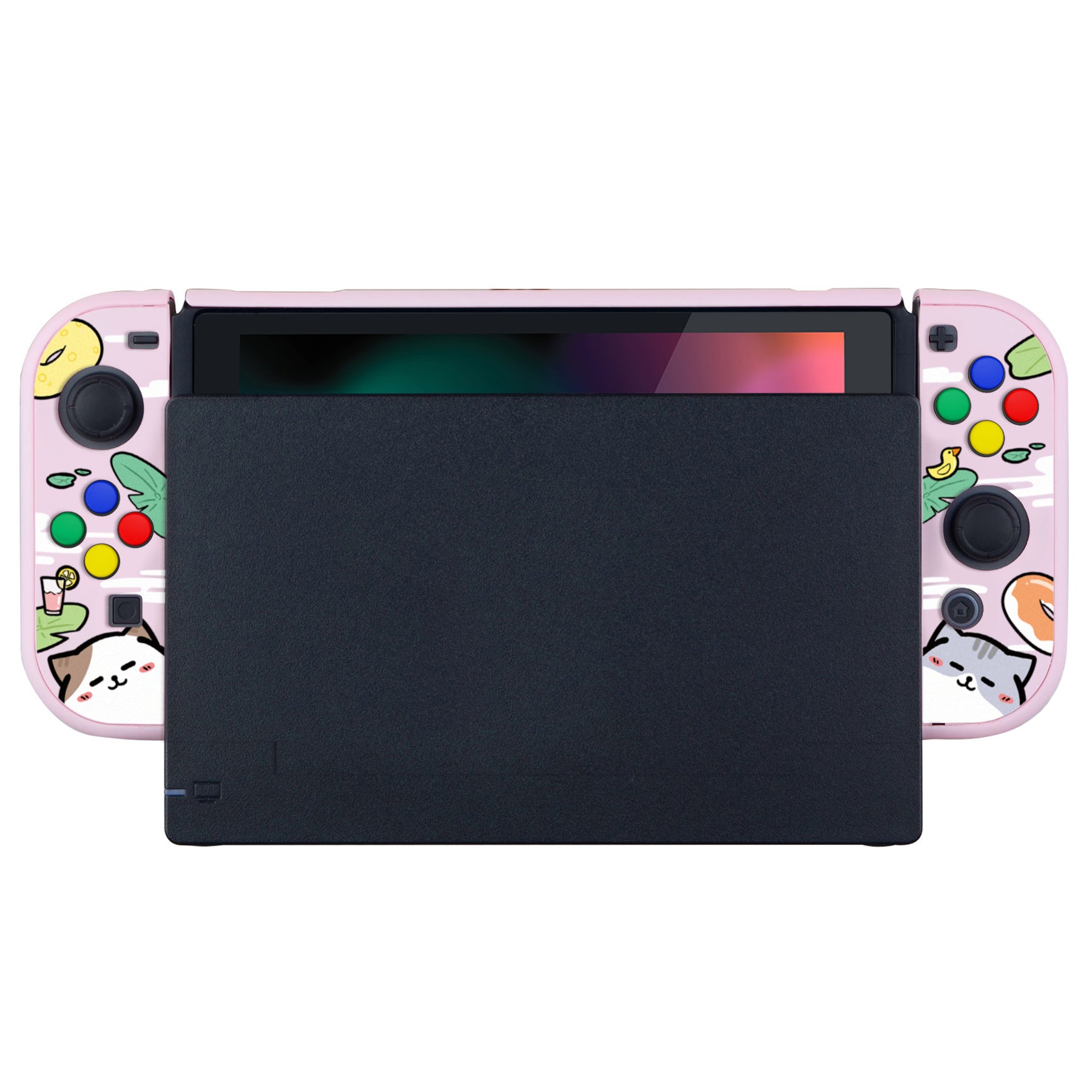 PlayVital Pool Party Kitten Back Cover for NS Switch Console, NS Joycon Handheld Controller Separable Protector Hard Shell, Dockable Protective Case with Colorful ABXY Direction Button Caps - NTT114 PlayVital