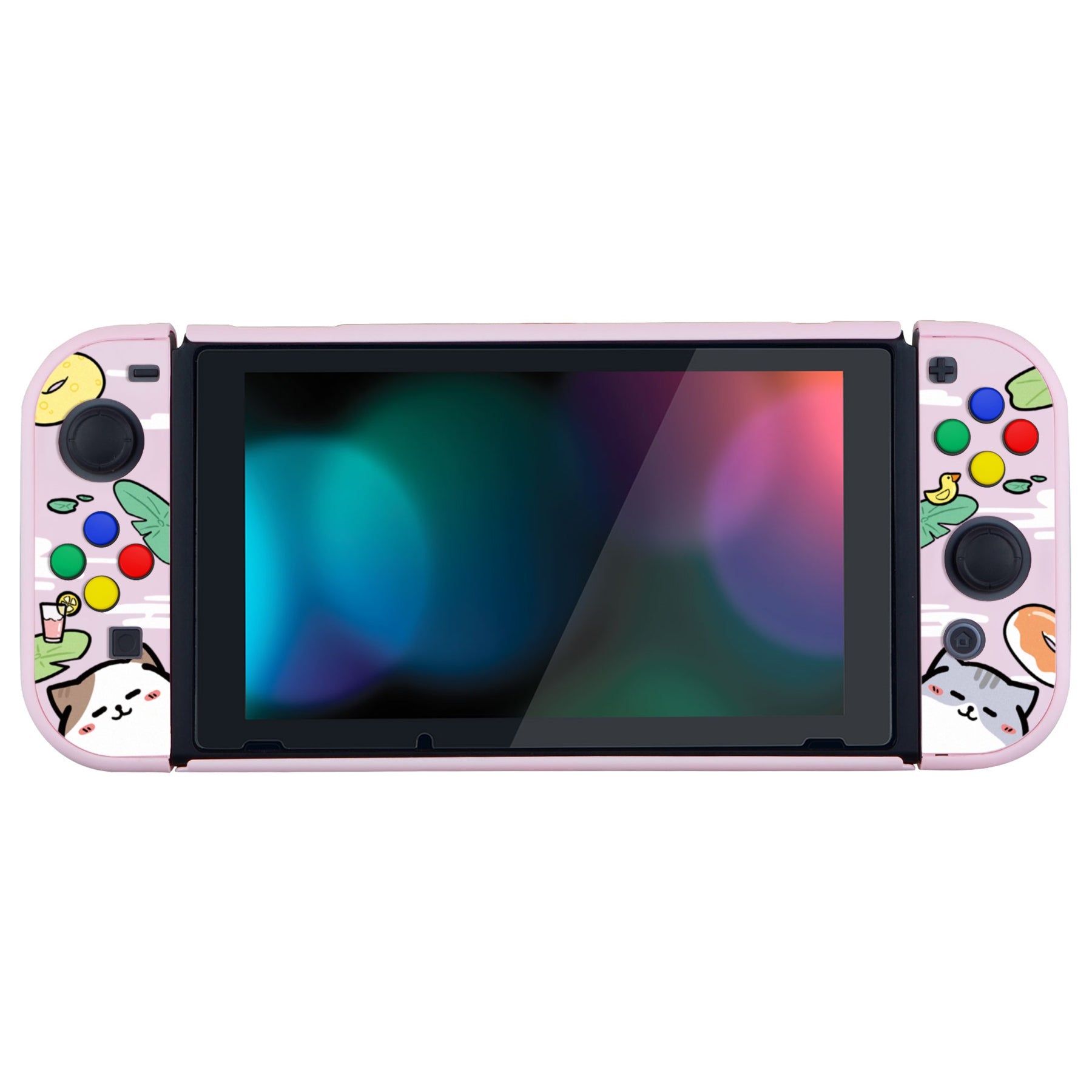 PlayVital Pool Party Kitten Back Cover for NS Switch Console, NS Joycon Handheld Controller Separable Protector Hard Shell, Dockable Protective Case with Colorful ABXY Direction Button Caps - NTT114 PlayVital