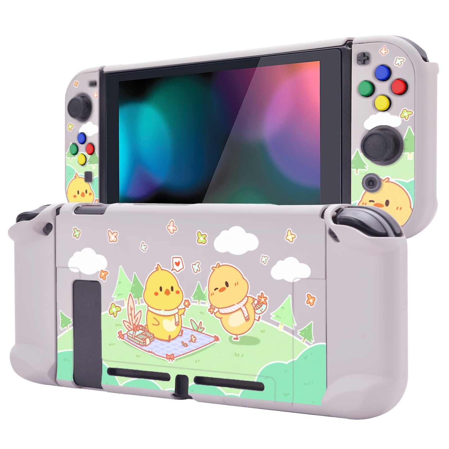 PlayVital Picnic Fair Back Cover for NS Switch Console, NS Joycon Handheld Controller Separable Protector Hard Shell, Dockable Protective Case with Colorful ABXY Direction Button Caps - NTT119 PlayVital