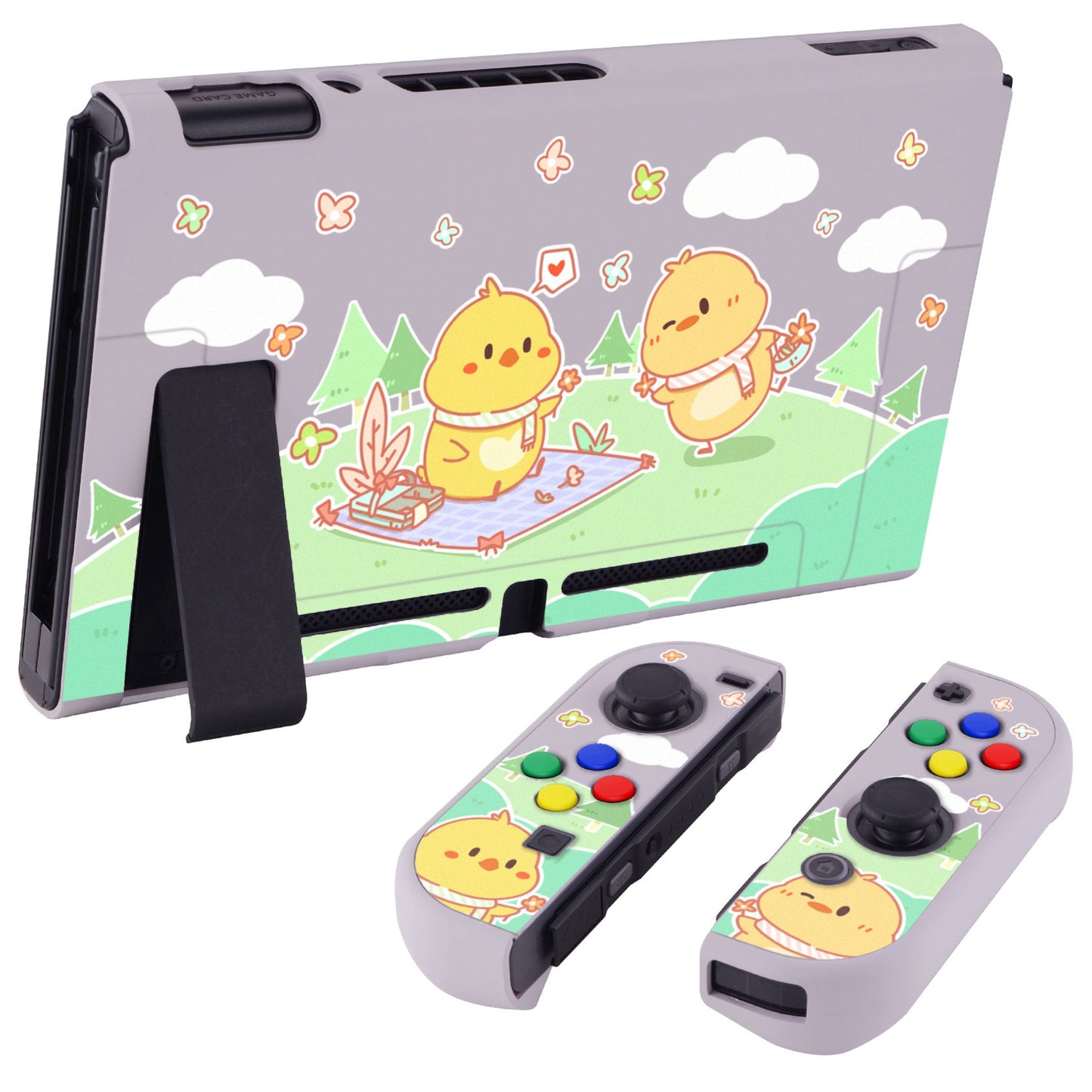 PlayVital Picnic Fair Back Cover for NS Switch Console, NS Joycon Handheld Controller Separable Protector Hard Shell, Dockable Protective Case with Colorful ABXY Direction Button Caps - NTT119 PlayVital