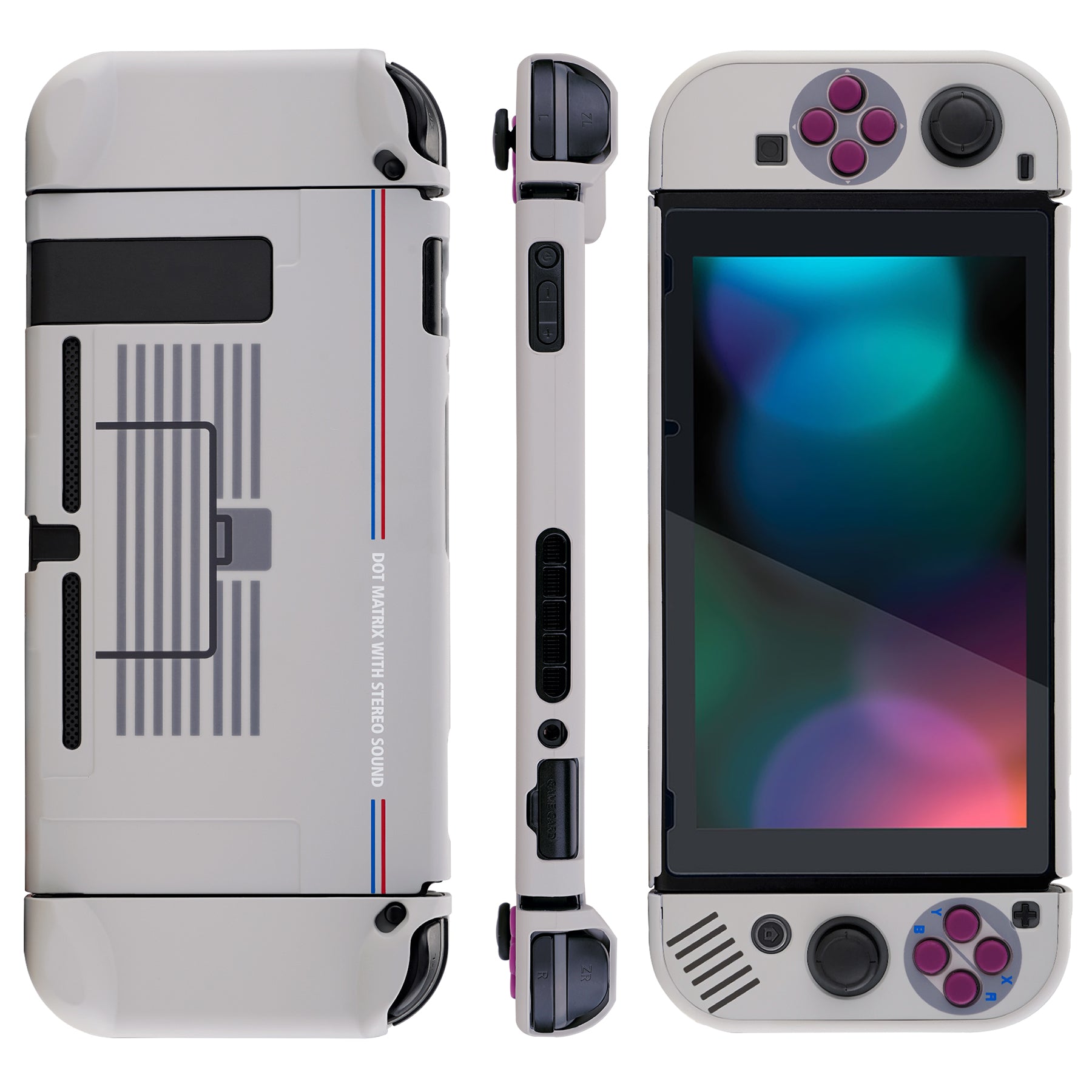 PlayVital Classic 1989 GB DMG-01 Back Cover for NS Switch Console, NS Joycon Handheld Controller Separable Protector Hard Shell, Dockable Protective Case with Red ABXY Direction Button Caps - NTT120 PlayVital