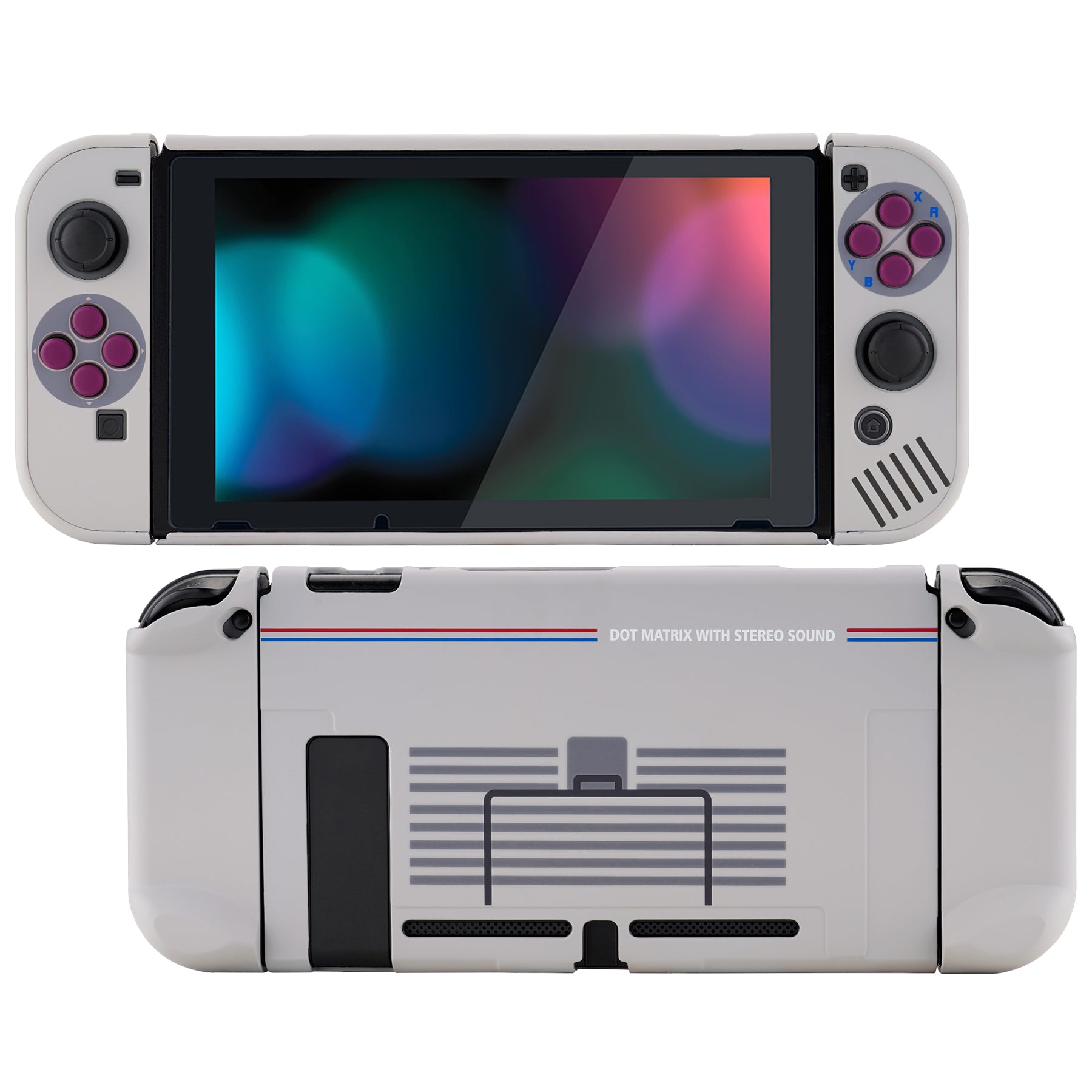 PlayVital Customized Dockable Hard Shell Protective Case with Purple ABXY  Direction Button Caps for NS Switch Console - Classic 1989 GB DMG-01 - 