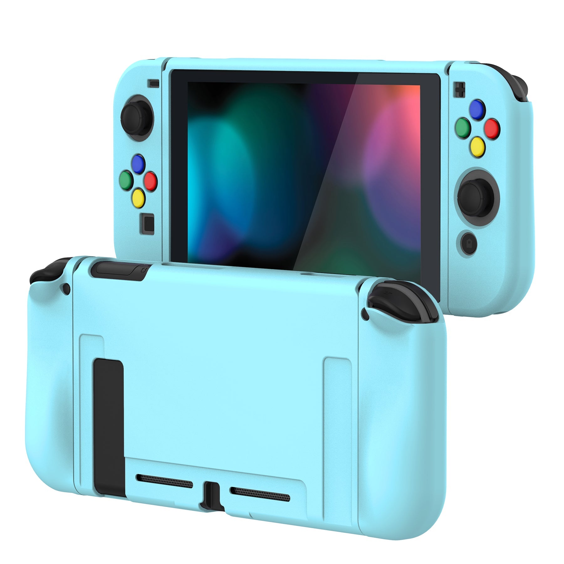 PlayVital Blue Protective Case for NS Switch, Soft TPU Slim Case Cover for NS Switch Joy-Con Console with Colorful ABXY Direction Button Caps - NTU6003 PlayVital