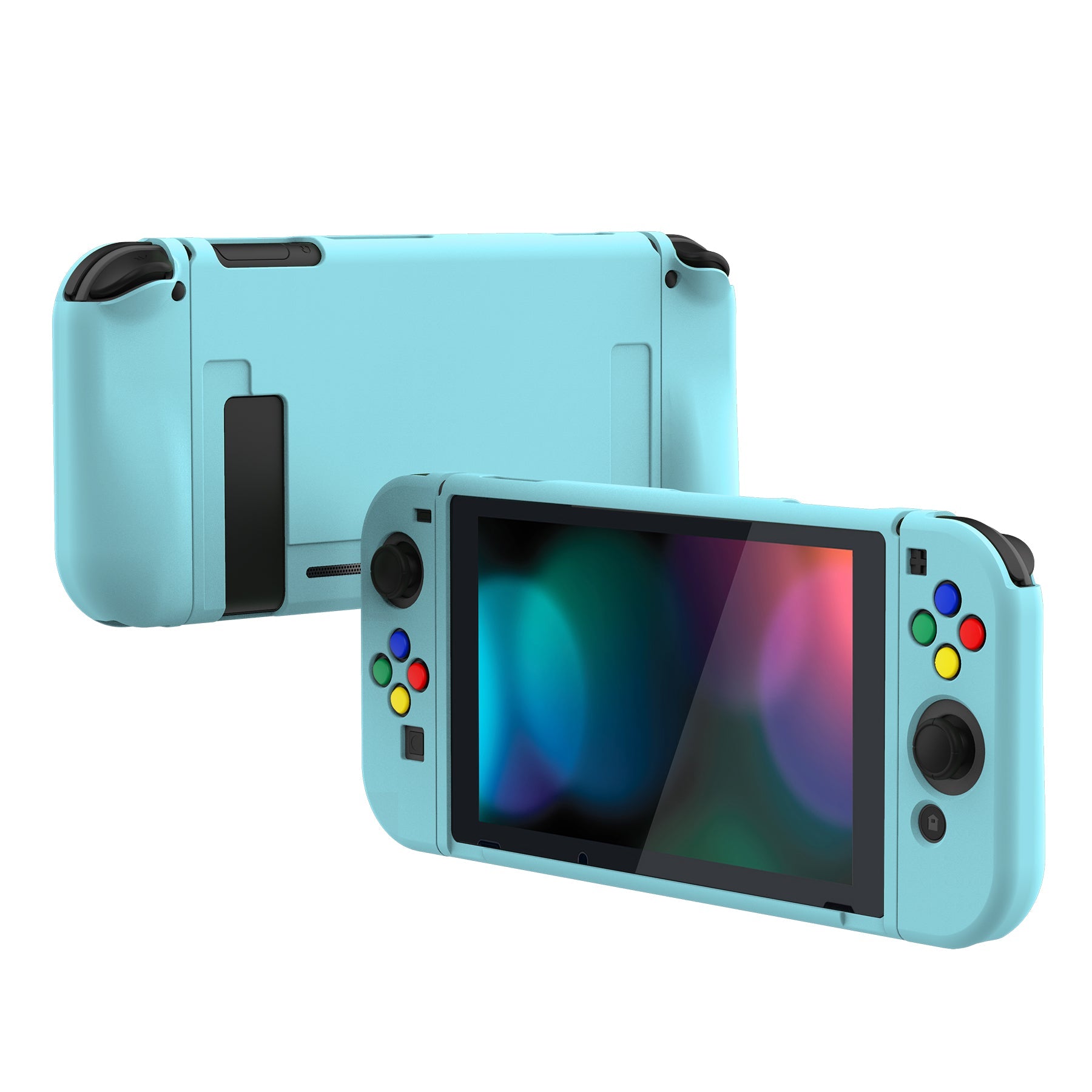 PlayVital Blue Protective Case for NS Switch, Soft TPU Slim Case Cover for NS Switch Joy-Con Console with Colorful ABXY Direction Button Caps - NTU6003 PlayVital