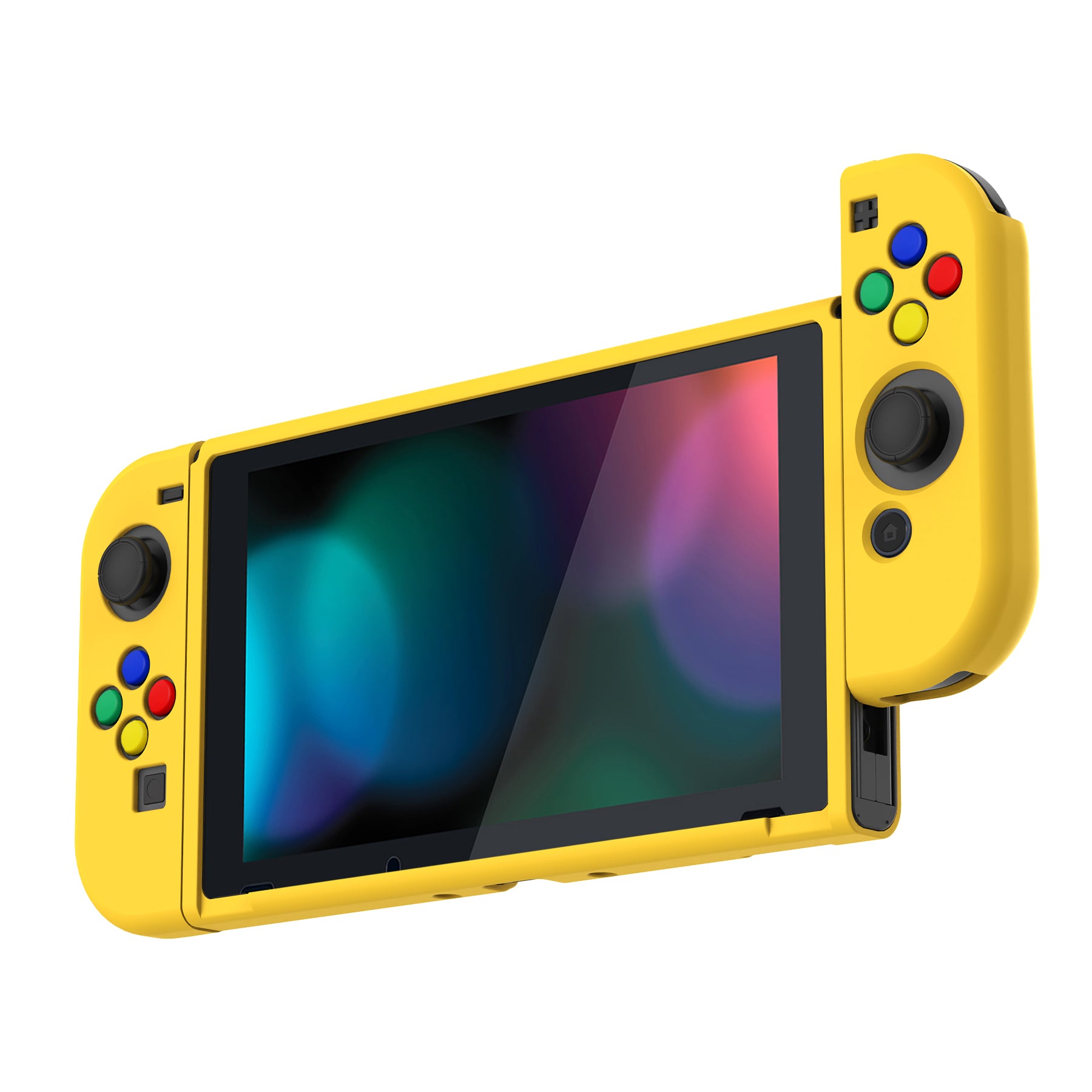 PlayVital Yellow Protective Case for NS Switch, Soft TPU Slim Case Cover for NS Switch Joy-Con Console with Colorful ABXY Direction Button Caps - NTU6005 PlayVital