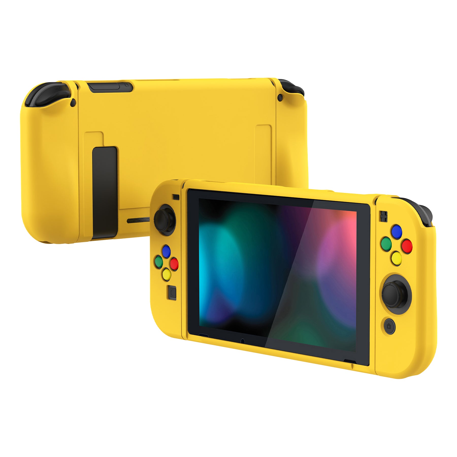 PlayVital Yellow Protective Case for NS Switch, Soft TPU Slim Case Cover for NS Switch Joy-Con Console with Colorful ABXY Direction Button Caps - NTU6005 PlayVital