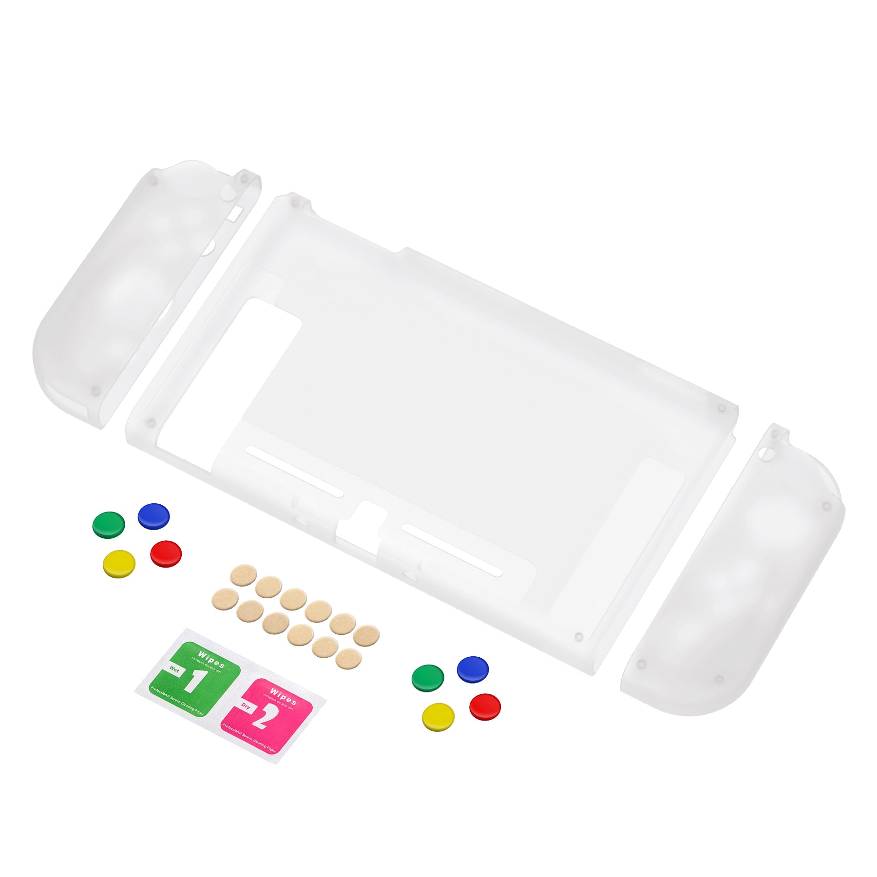 PlayVital Transparent Clear Protective Case for NS Switch, Soft TPU Slim Case Cover for NS Switch Joy-Con Console with Colorful ABXY Direction Button Caps - NTU6008 PlayVital