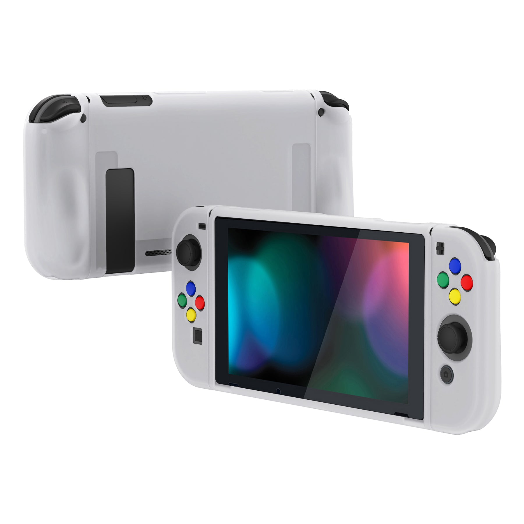 PlayVital Transparent Clear Protective Case for NS Switch, Soft TPU Slim Case Cover for NS Switch Joy-Con Console with Colorful ABXY Direction Button Caps - NTU6008 PlayVital