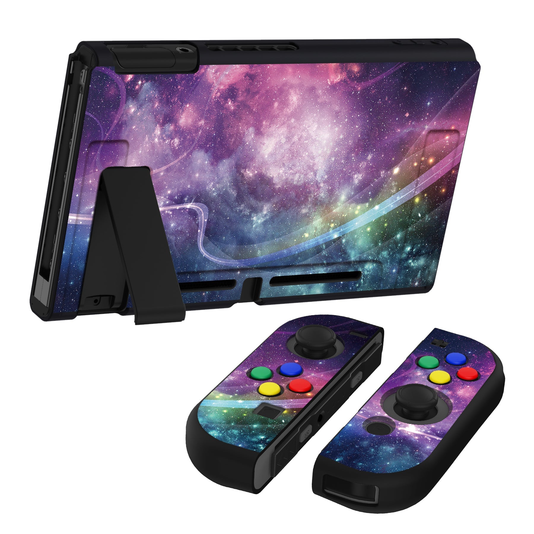 PlayVital Purple Galaxy Protective Case for NS Switch, Soft TPU Slim Case Cover for NS Switch Joy-Con Console with Colorful ABXY Direction Button Caps - NTU6015 PlayVital