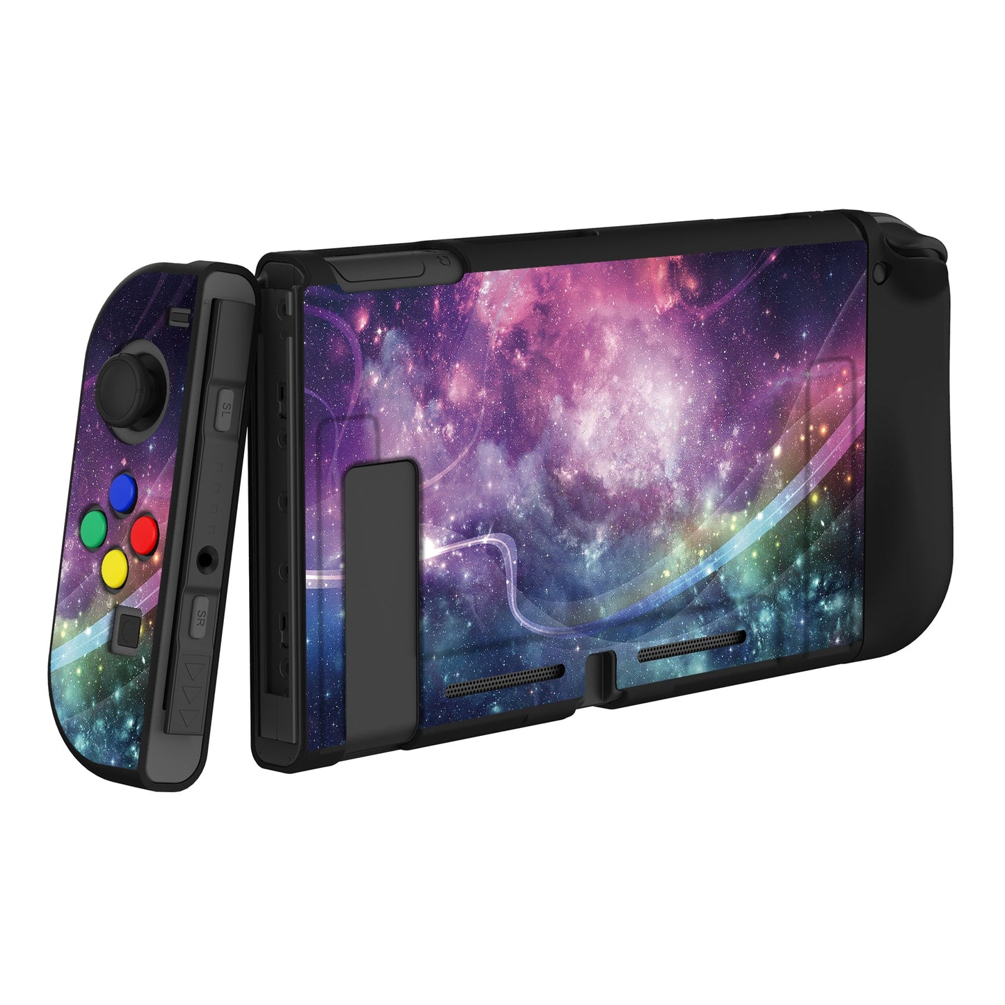 PlayVital Purple Galaxy Protective Case for NS Switch, Soft TPU Slim Case Cover for NS Switch Joy-Con Console with Colorful ABXY Direction Button Caps - NTU6015 PlayVital