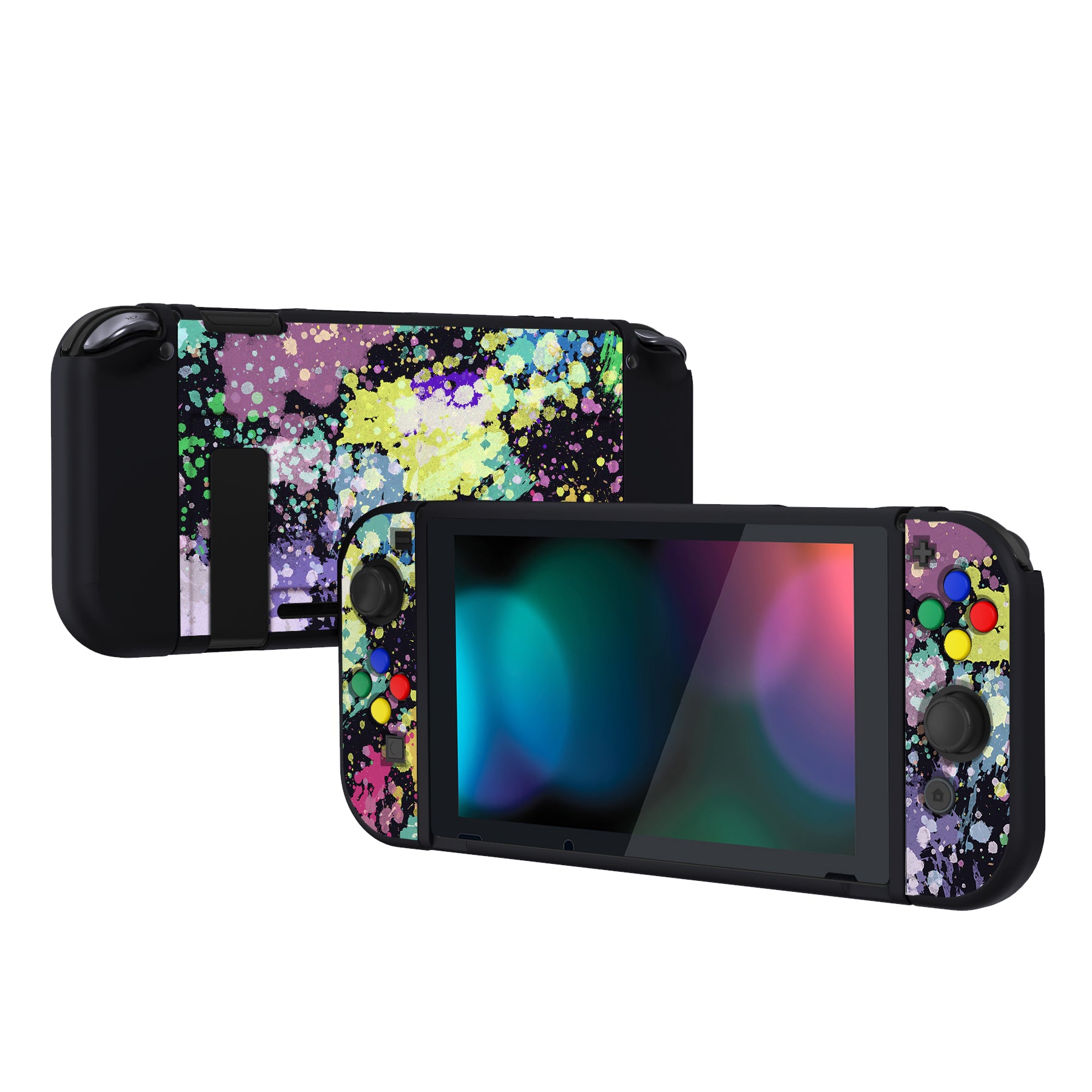 PlayVital Watercolour Splash Protective Case for NS Switch, Soft TPU Slim Case Cover for Nintendo Switch Joy-Con Console with Colorful ABXY Direction Button Caps - NTU6016 PlayVital