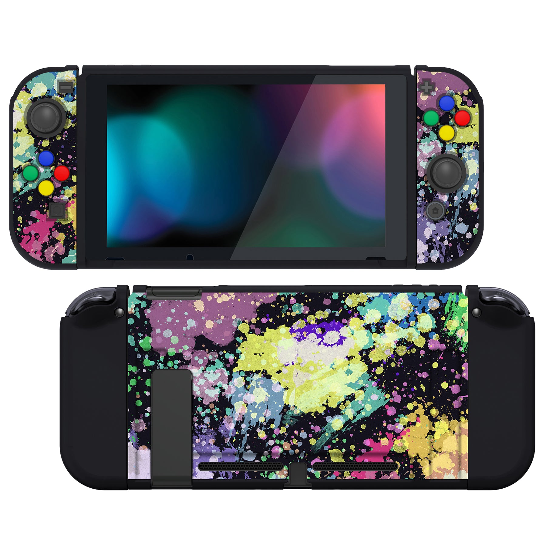PlayVital Watercolour Splash Protective Case for NS Switch, Soft TPU Slim Case Cover for Nintendo Switch Joy-Con Console with Colorful ABXY Direction Button Caps - NTU6016 PlayVital