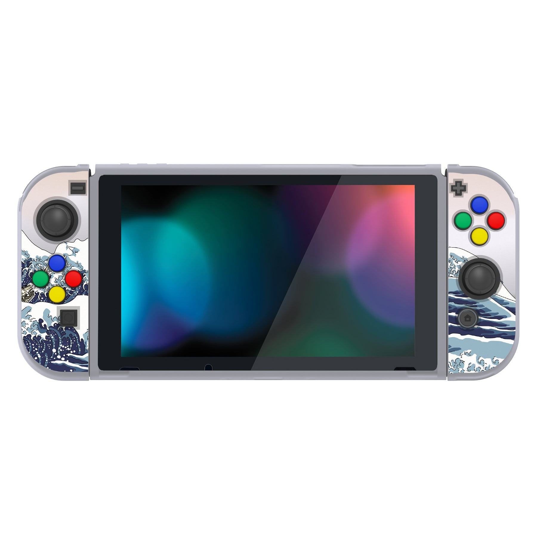 PlayVital The Great Wave Protective Case for NS Switch, Soft TPU Slim Case Cover for NS Switch Joy-Con Console with Colorful ABXY Direction Button Caps - NTU6017 PlayVital