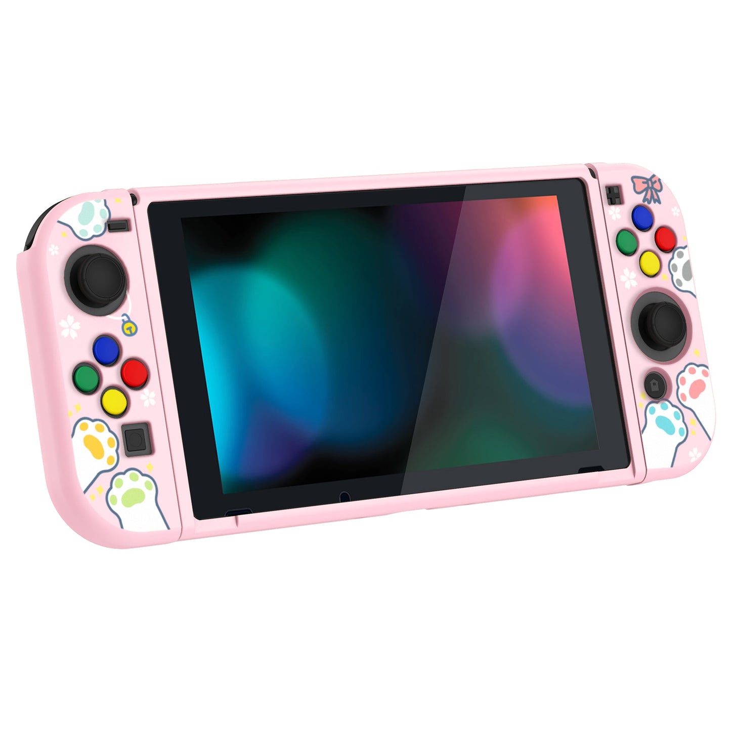 PlayVital Hungry Kitties Protective Case for NS, Soft TPU Slim Case Cover for NS Joycon Console with Colorful ABXY Direction Button Caps - NTU6020 PlayVital