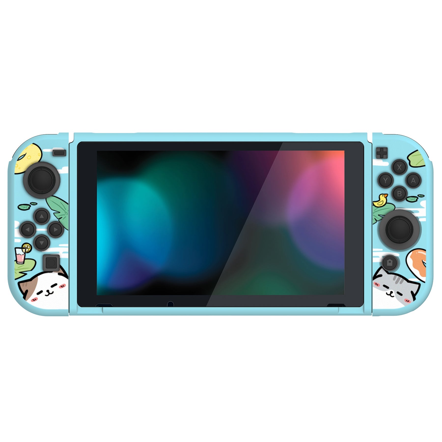 PlayVital Pool Party Kitten Protective Case for NS, Soft TPU Slim Case Cover for NS Joycon Console with Colorful ABXY Direction Button Caps - NTU6021 PlayVital