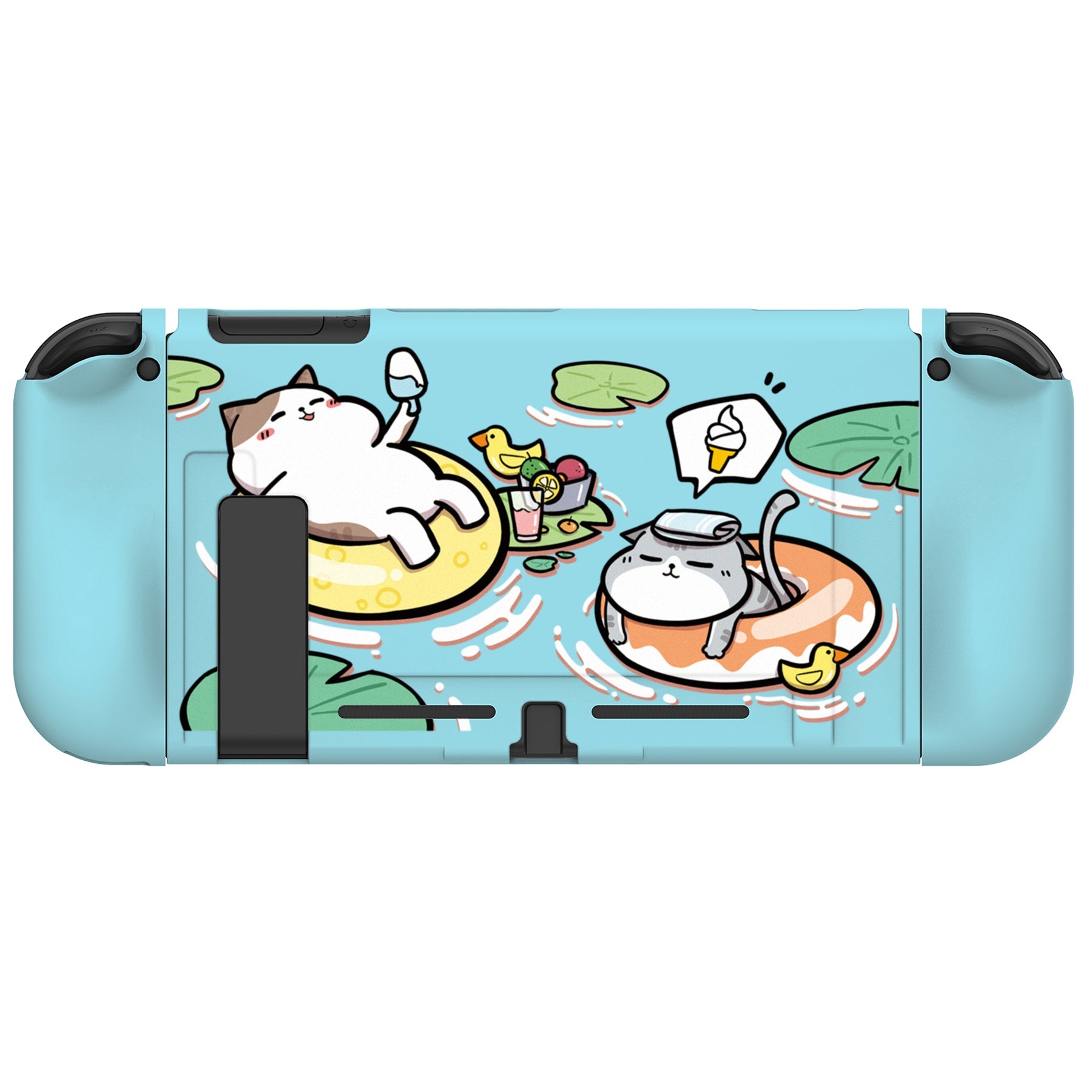 PlayVital Pool Party Kitten Protective Case for NS, Soft TPU Slim Case Cover for NS Joycon Console with Colorful ABXY Direction Button Caps - NTU6021 PlayVital