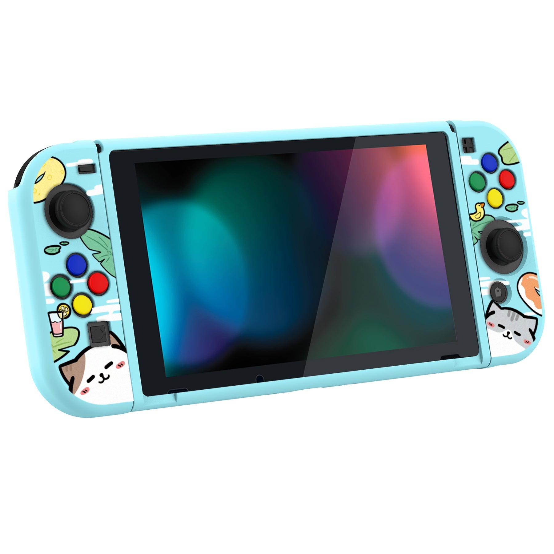 PlayVital Pool Party Kitten Protective Case for NS, Soft TPU Slim Case Cover for NS Joycon Console with Colorful ABXY Direction Button Caps - NTU6021 PlayVital