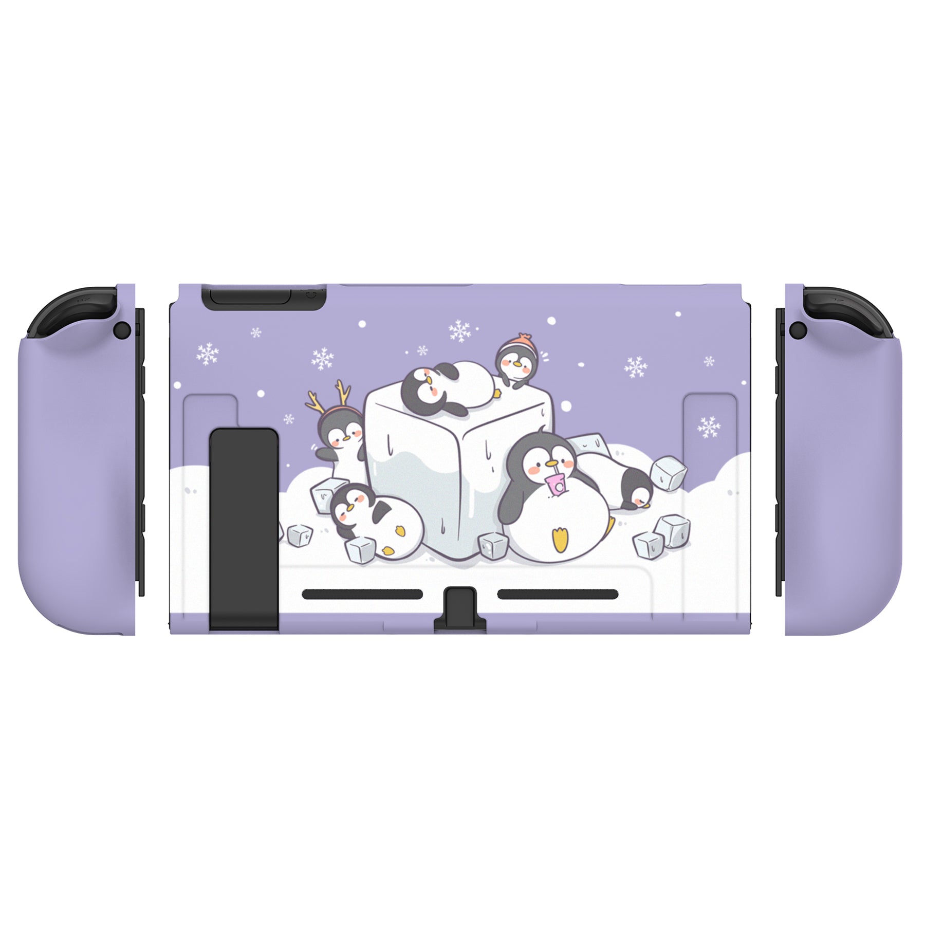 PlayVital Icy Cube Penguin Protective Case for NS, Soft TPU Slim Case Cover for NS Joycon Console with Colorful ABXY Direction Button Caps - NTU6023 PlayVital