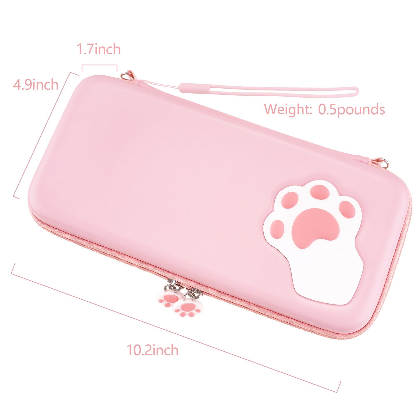 PlayVital Pink Cute Switch Carrying Case, Cat Paw Switch Hard Portable Pouch, Soft Velvet Lining Switch Storage Bag, Travel Case for Nintendo Switch OLED w/Thumb Grips Game Cards Slots & Inner Pocket - NTW001 PlayVital