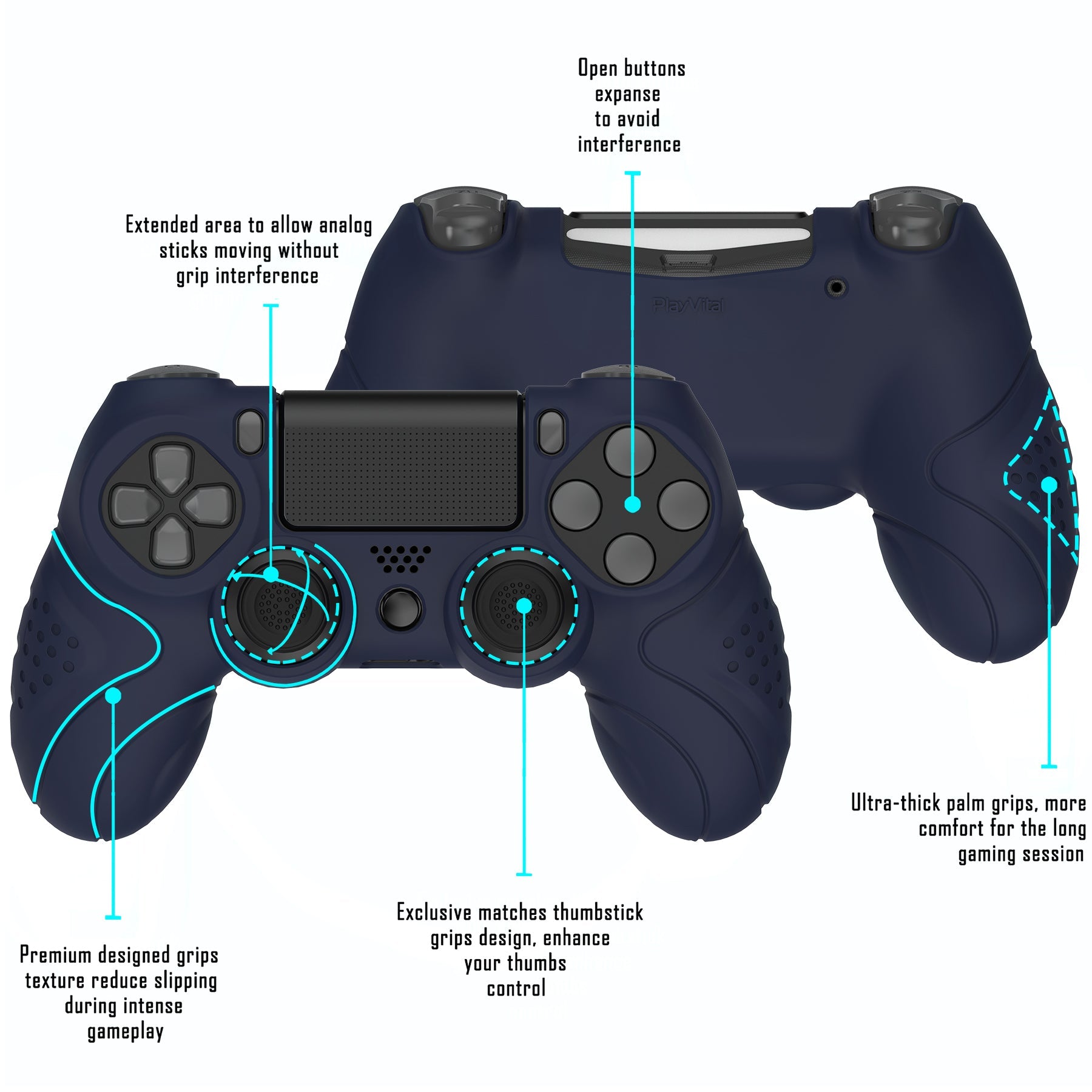 PlayVital Guardian Edition Silicone Cover Skin with Thumb Grip Caps for PS4  Slim Pro Controller - Midnight Blue - P4CC0061