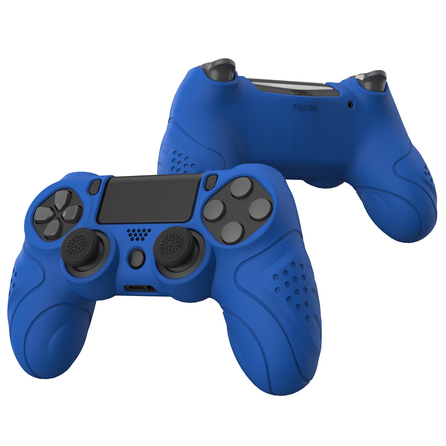 PlayVital Guardian Edition Blue Ergonomic Soft Anti-Slip Controller Silicone Case Cover for PS4, Rubber Protector Skins with black Joystick Caps for PS4 Slim PS4 Pro Controller - P4CC0064 playvital