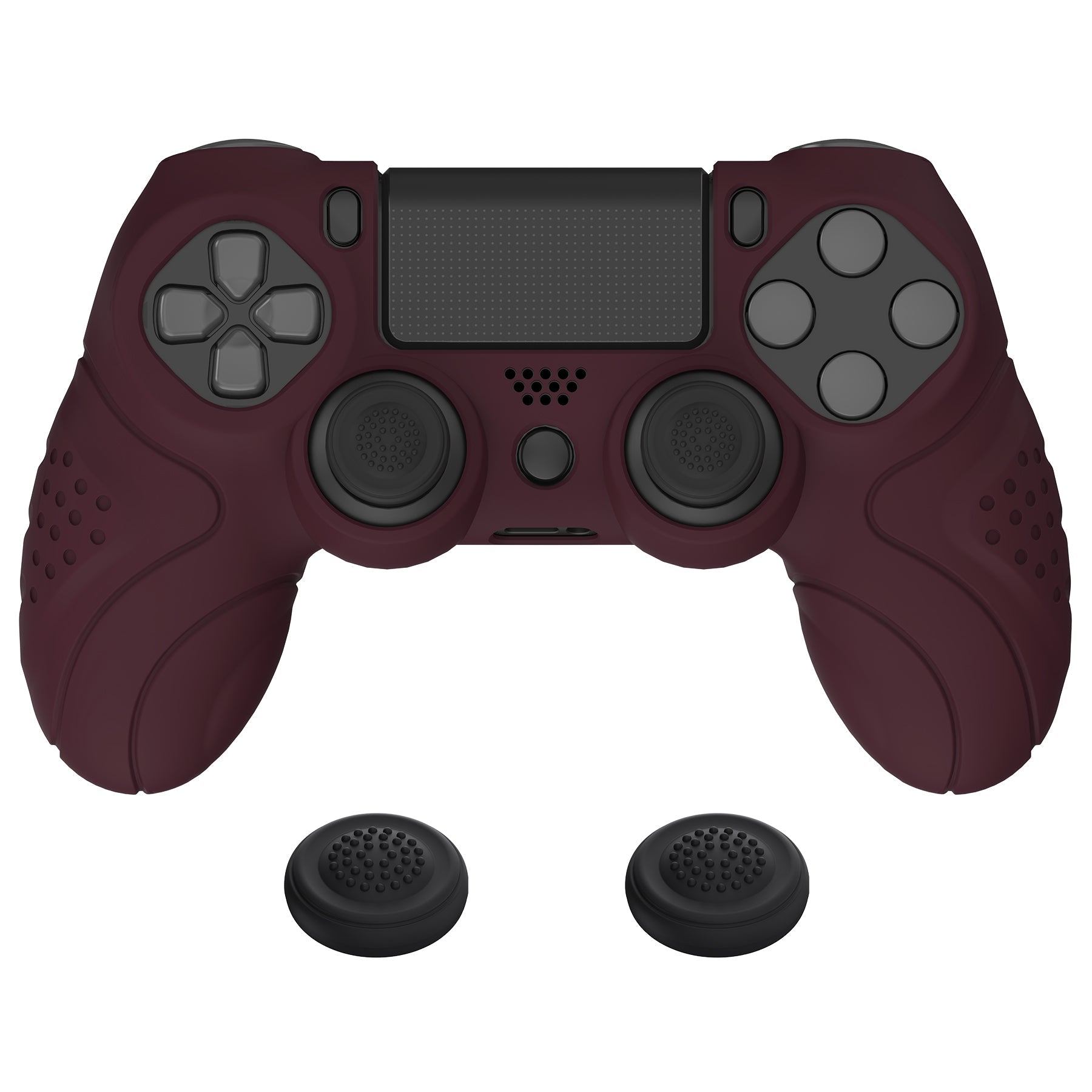 PlayVital Guardian Edition Wine Red Ergonomic Soft Anti-Slip Controller Silicone Case Cover for PS4, Rubber Protector Skins with black Joystick Caps for PS4 Slim PS4 Pro Controller - P4CC0066 playvital