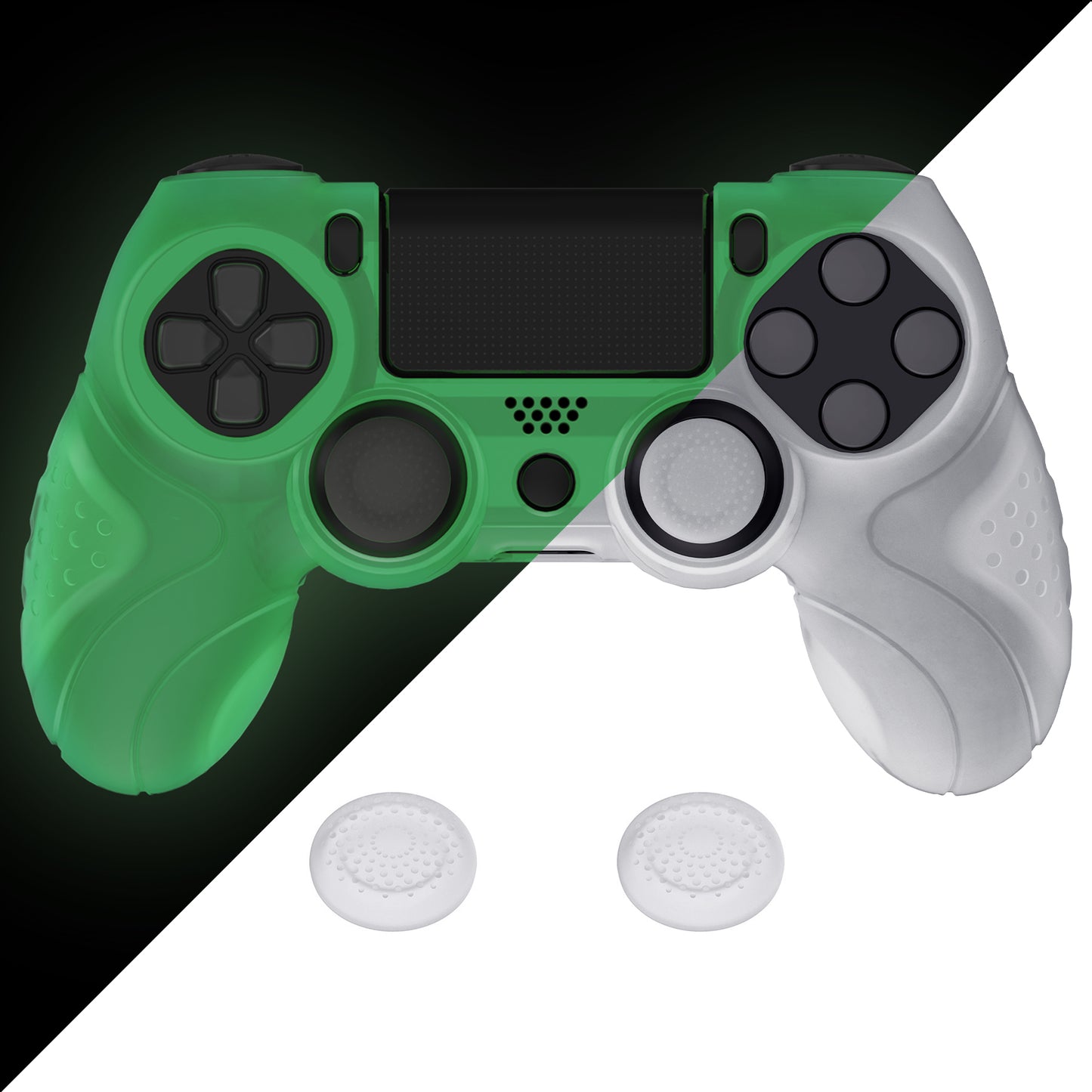 PlayVital Guardian Edition Glow in Dark - Green Ergonomic Soft Anti-Slip Controller Silicone Case Cover for ps4, Rubber Protector Skin with Joystick Caps for ps4 Slim/Pro Controller - P4CC0069 playvital