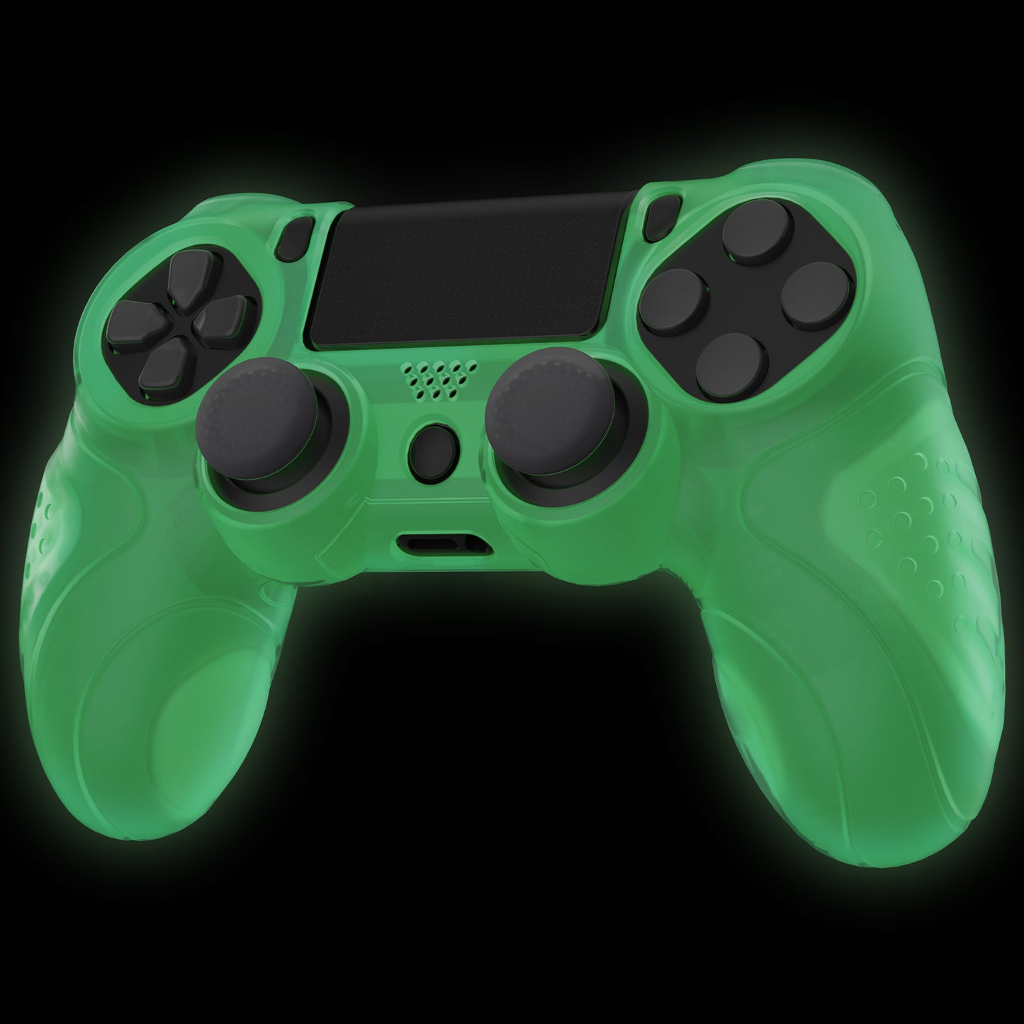 PlayVital Guardian Edition Glow in Dark - Green Ergonomic Soft Anti-Slip Controller Silicone Case Cover for ps4, Rubber Protector Skin with Joystick Caps for ps4 Slim/Pro Controller - P4CC0069 playvital