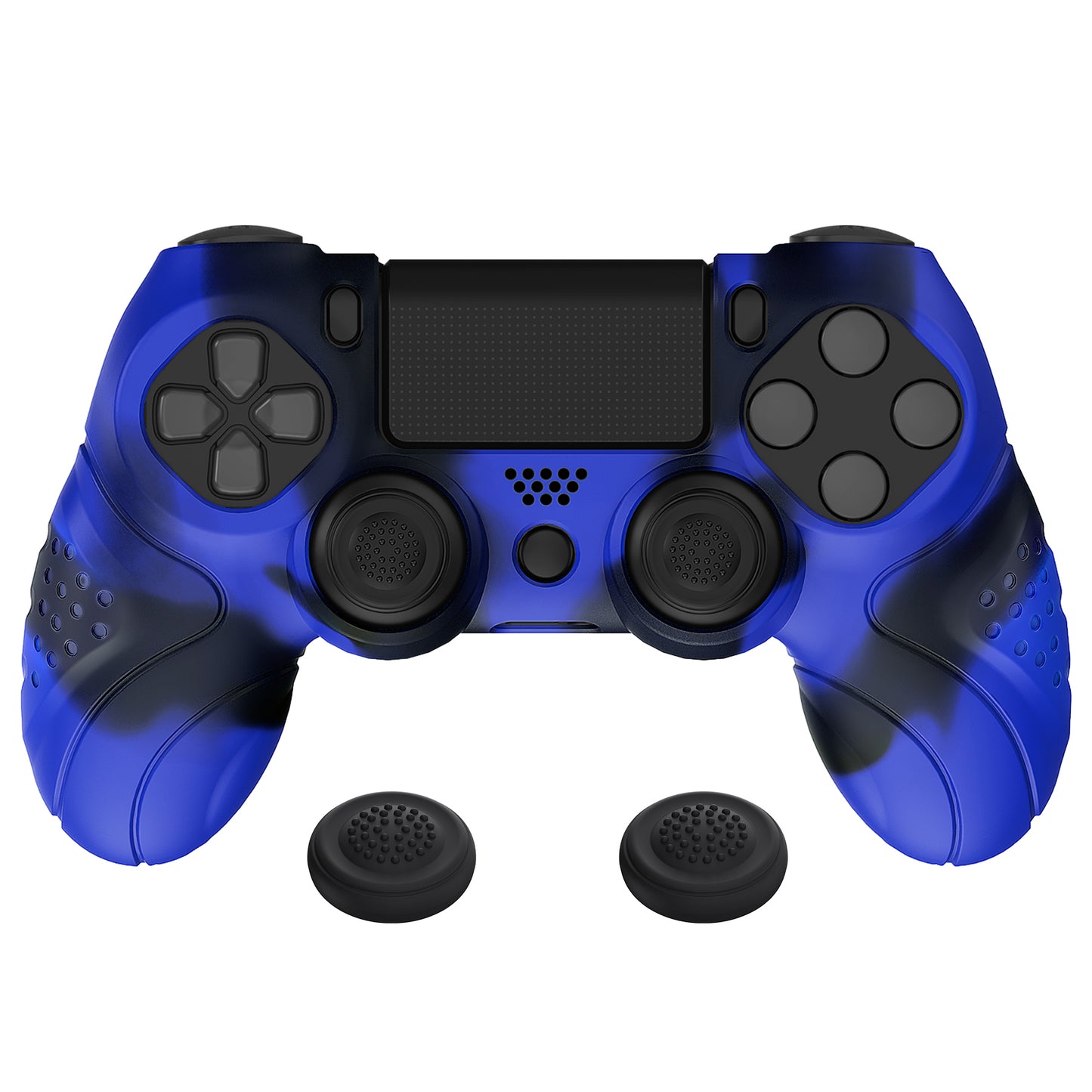 PlayVital Guardian Edition Blue & Black Ergonomic Soft Anti-Slip Controller Silicone Case Cover for ps4, Rubber Protector Skin with Joystick Caps for ps4 Slim/Pro Controller - P4CC0070 playvital