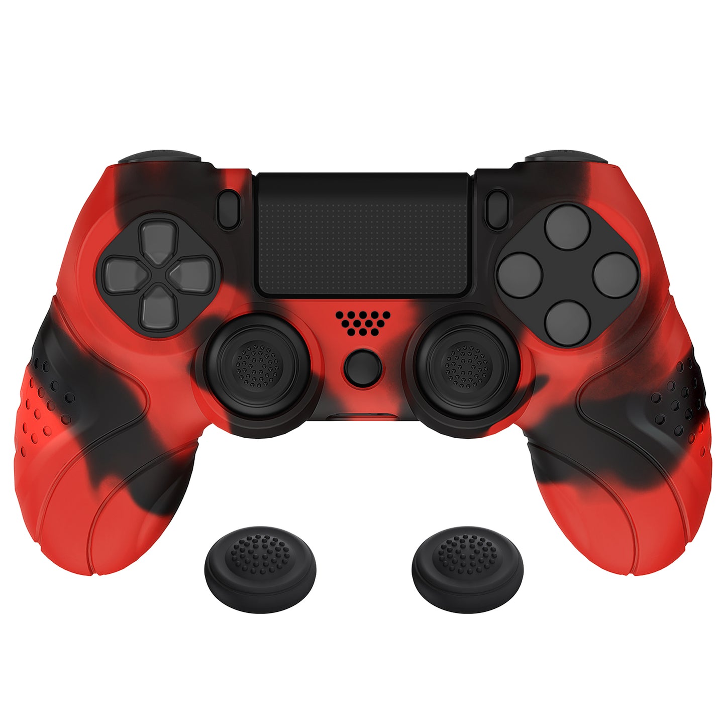 PlayVital Guardian Edition Red & Black Ergonomic Soft Anti-Slip Controller Silicone Case Cover for PS4, Rubber Protector Skins with black Joystick Caps for PS4 Slim PS4 Pro Controller - P4CC0071 playvital