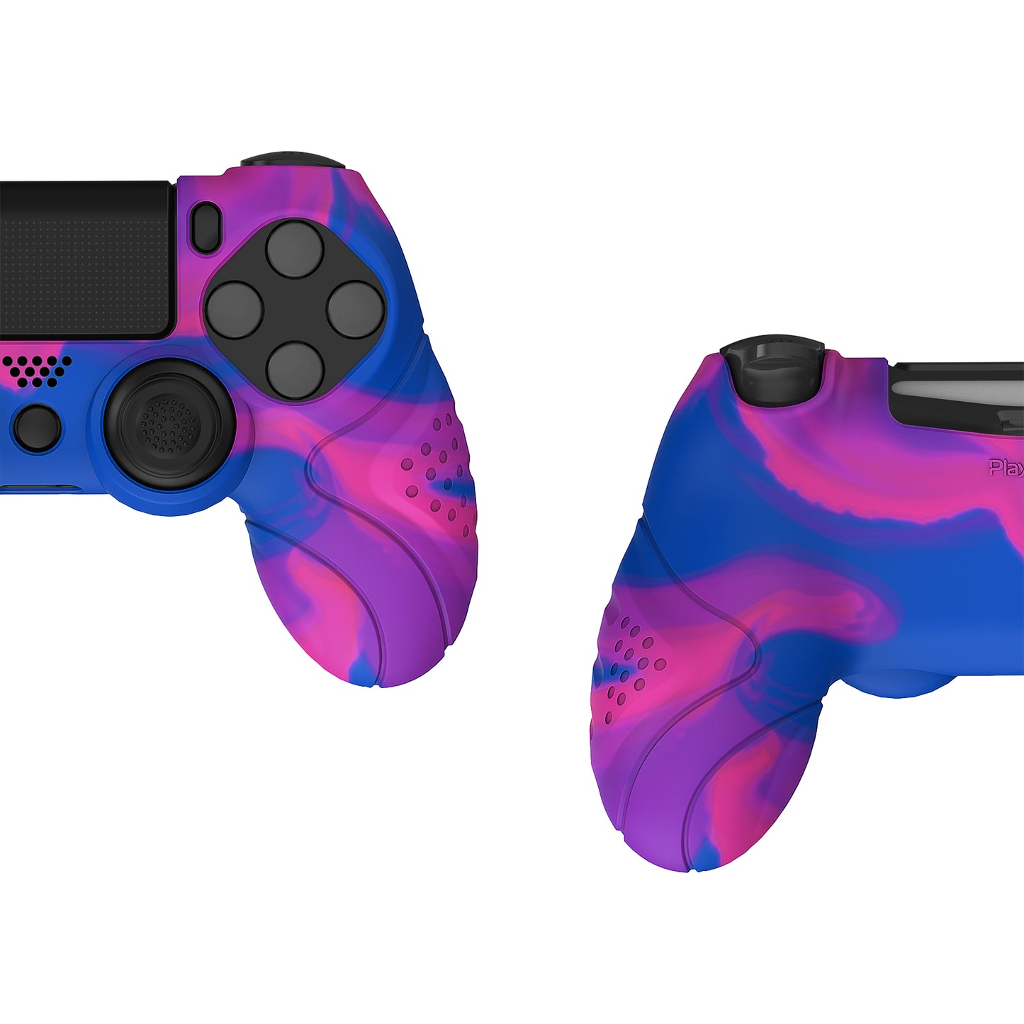PlayVital Guardian Edition Pink & Purple & Blue Ergonomic Soft Anti-Slip Controller Silicone Case Cover for ps4, Rubber Protector Skin with Joystick Caps for ps4 Slim/Pro Controller - P4CC0072 playvital