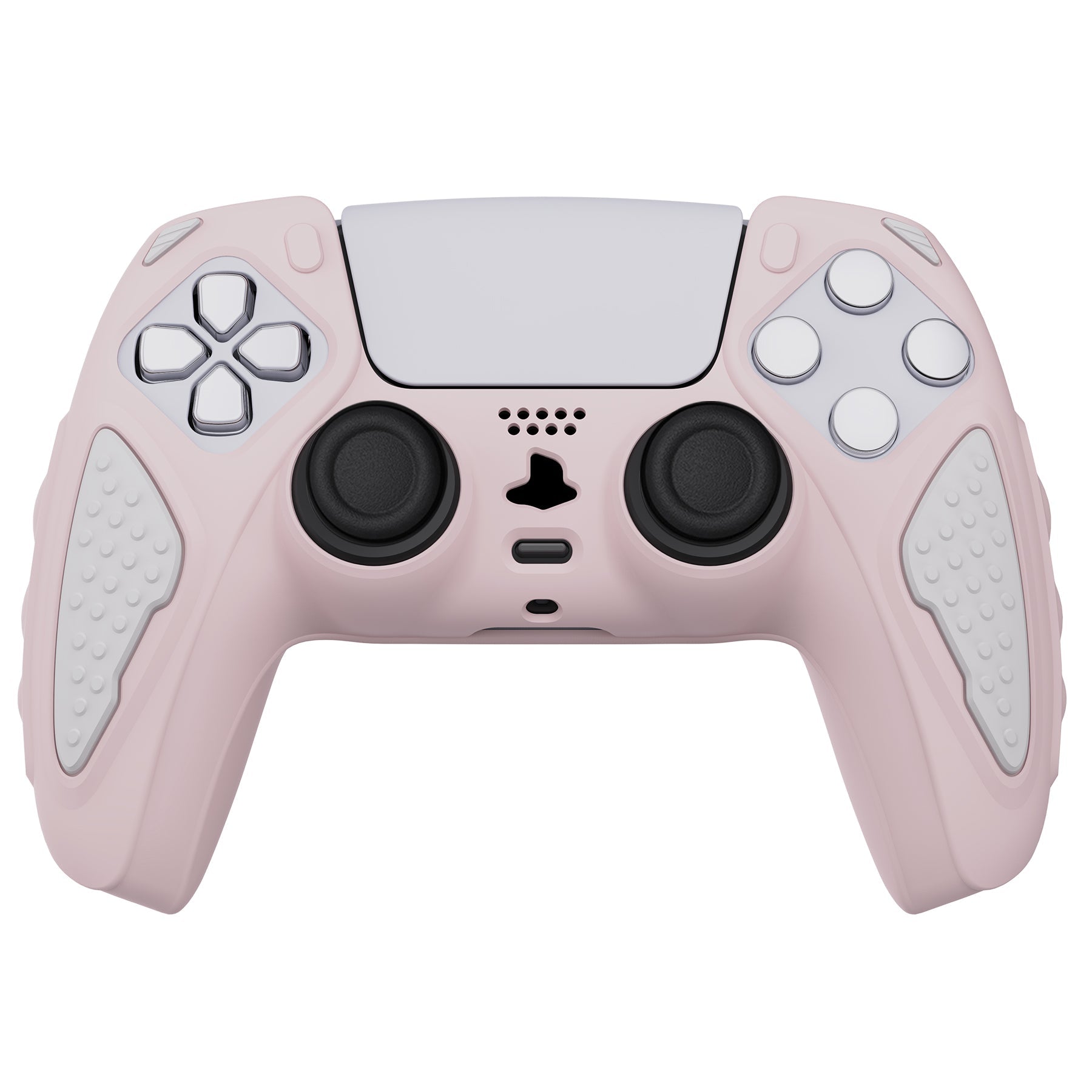 PlayVital Knight Edition Passion Cherry Blossoms & White Two Tone Anti-Slip Silicone Cover Skin for Playstation 5 Controller, Soft Rubber Case for PS5 Controller with Thumb Grip Caps - QSPF008 PlayVital