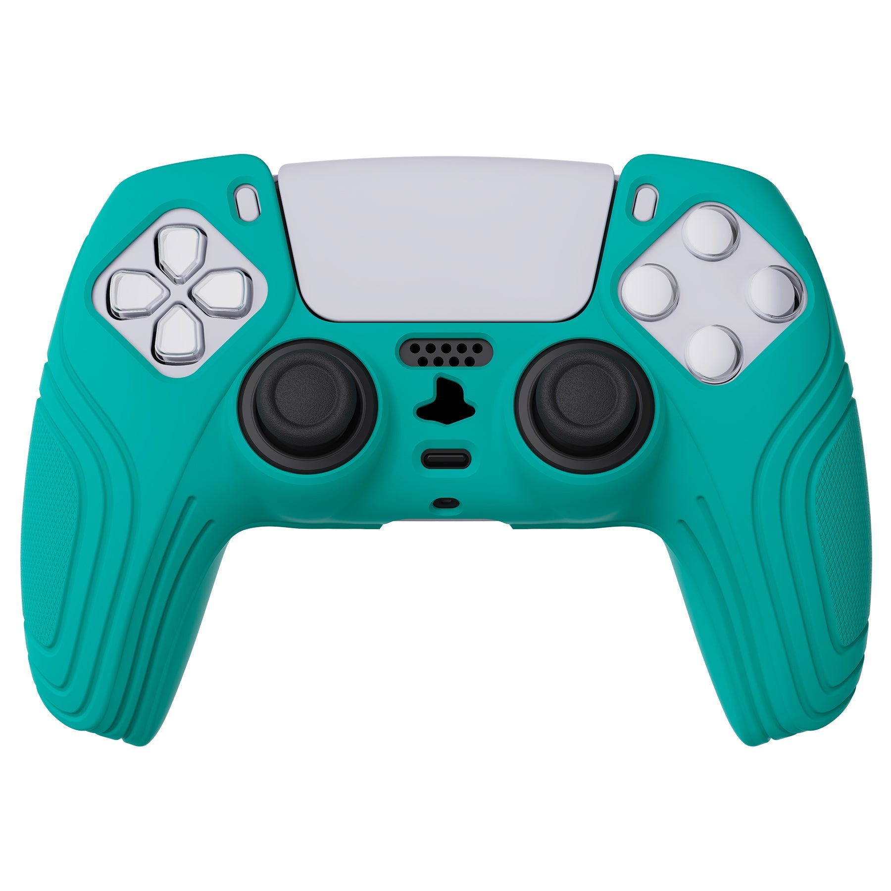 PlayVital Samurai Edition Aqua Green Anti-slip Controller Grip Silicone Skin, Ergonomic Soft Rubber Protective Case Cover for PlayStation 5 PS5 Controller with Black Thumb Stick Caps - BWPF010 PlayVital