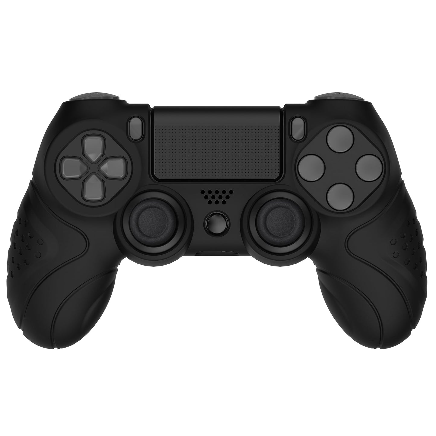 PlayVital Guardian Edition Black Ergonomic Soft Anti-Slip Controller Silicone Case Cover for PS4, Rubber Protector Skins with Black Joystick Caps for PS4 Slim PS4 Pro Controller - P4CC0059 playvital
