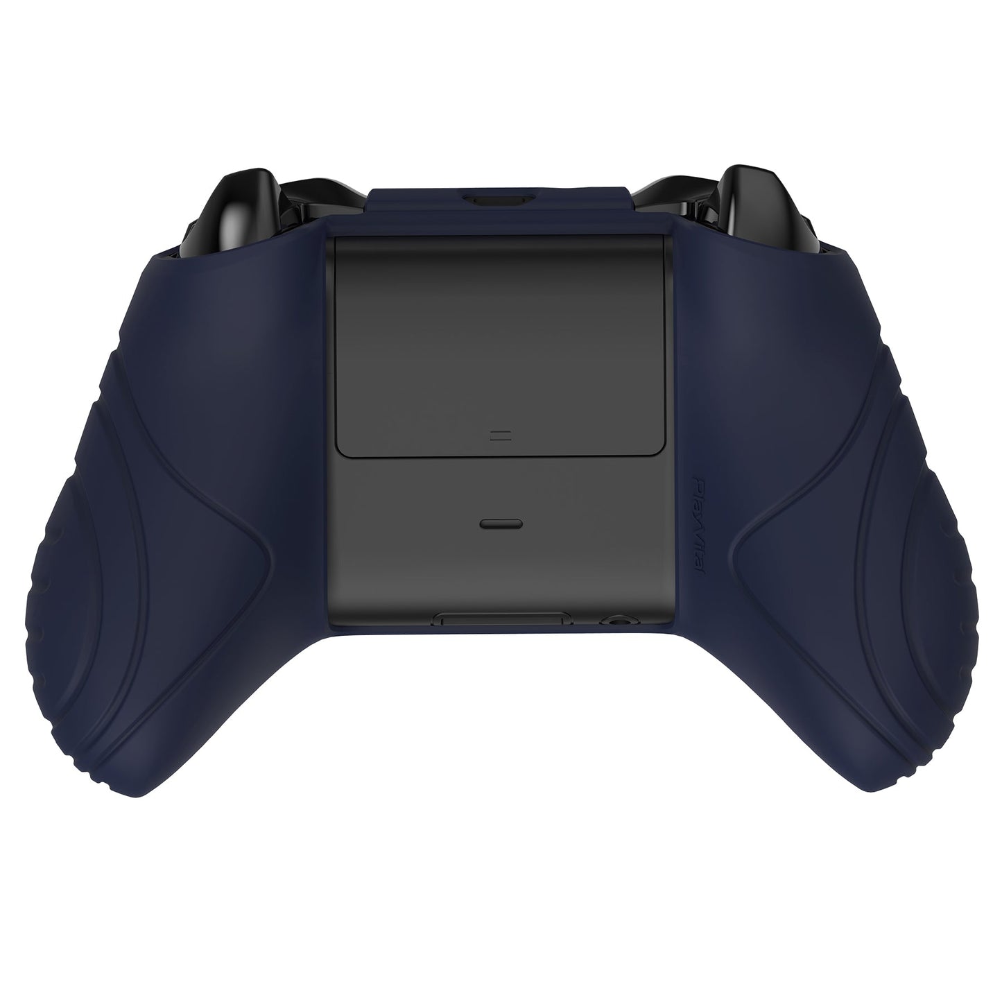 PlayVital Samurai Edition Midnight Blue Anti-Slip Controller Grip Silicone Skin for Xbox One X/S Controller, Ergonomic Soft Rubber Protective Case Cover for Xbox One S/X Controller with Black Thumb Stick Caps - XOQ036 playvital