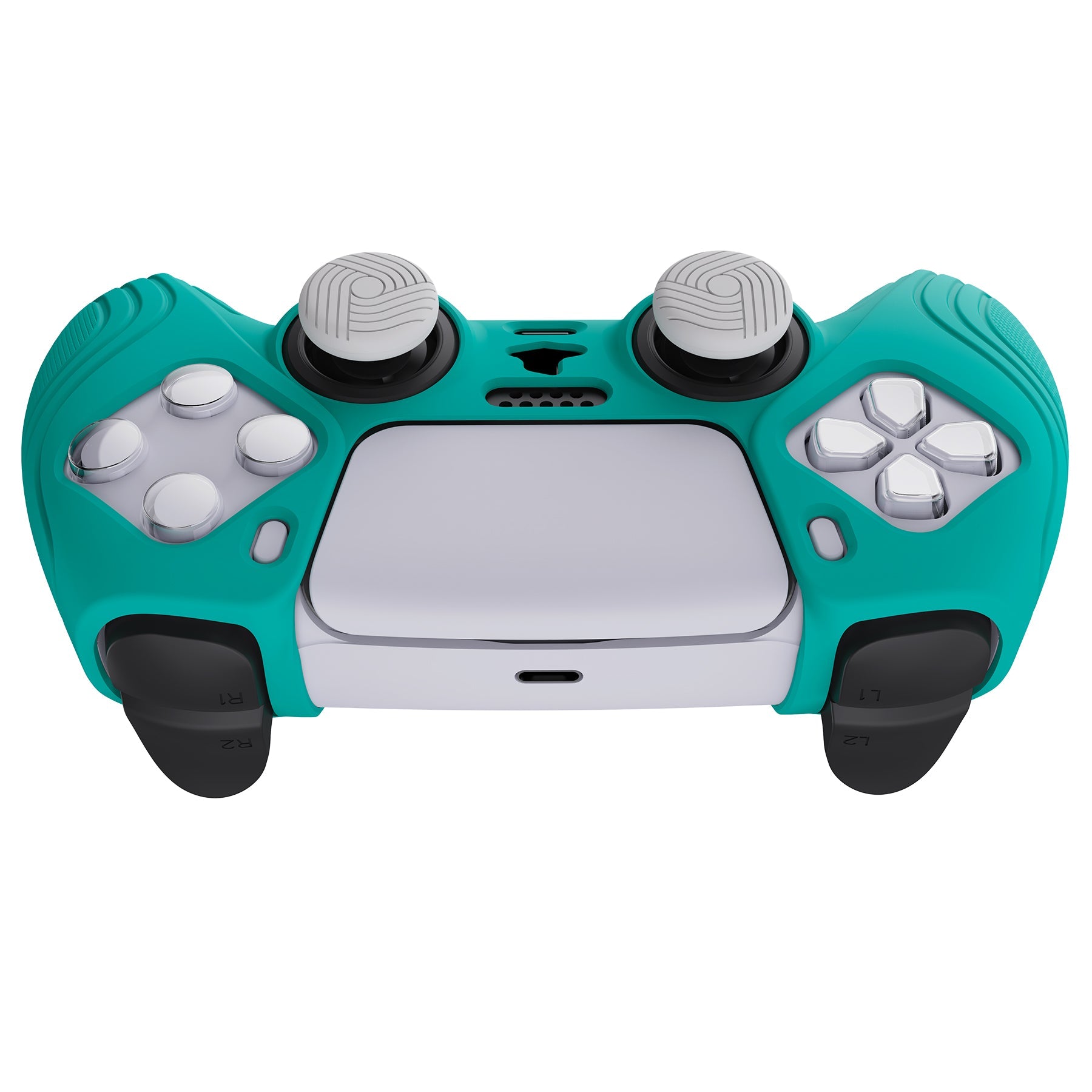 PlayVital Samurai Edition Aqua Green Anti-slip Controller Grip Silicone Skin, Ergonomic Soft Rubber Protective Case Cover for PlayStation 5 PS5 Controller with Black Thumb Stick Caps - BWPF010 PlayVital
