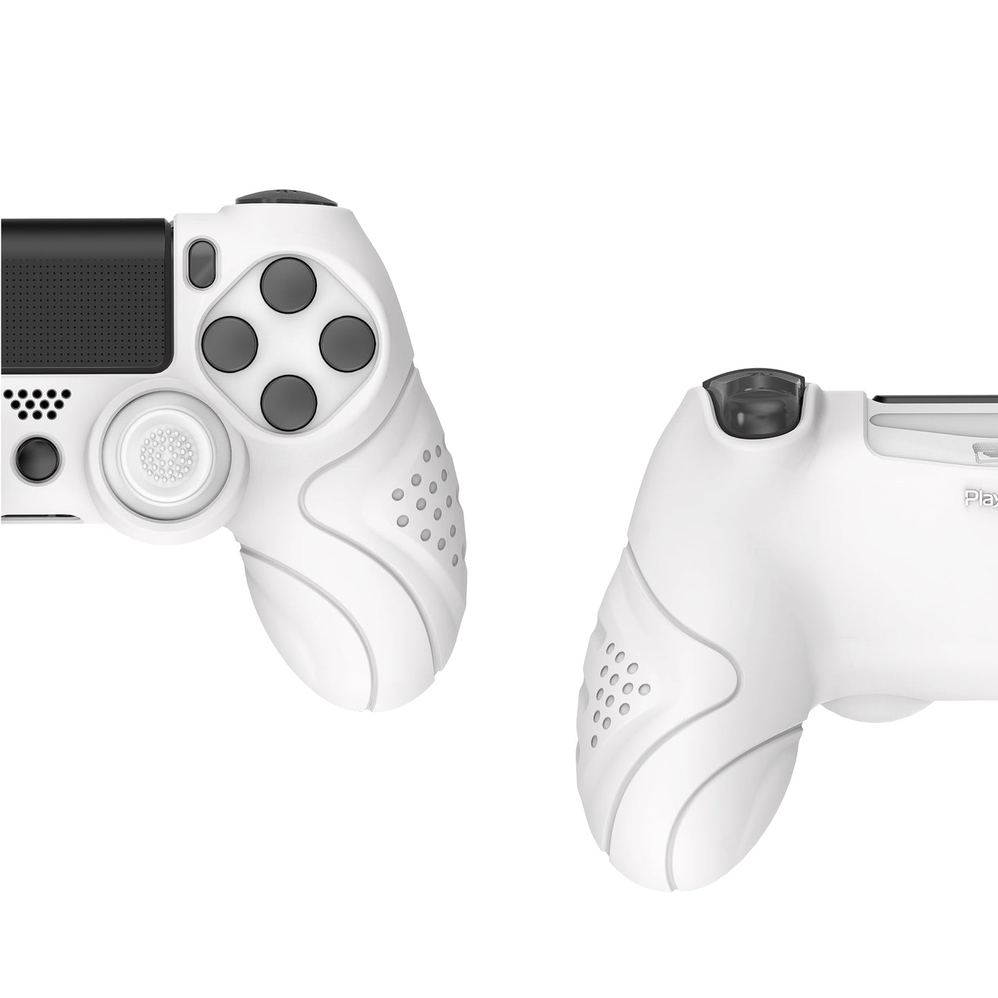 PlayVital Guardian Edition White Ergonomic Soft Anti-Slip Controller Silicone Case Cover for PS4, Rubber Protector Skins with white Joystick Caps for PS4 Slim PS4 Pro Controller - P4CC0060 playvital