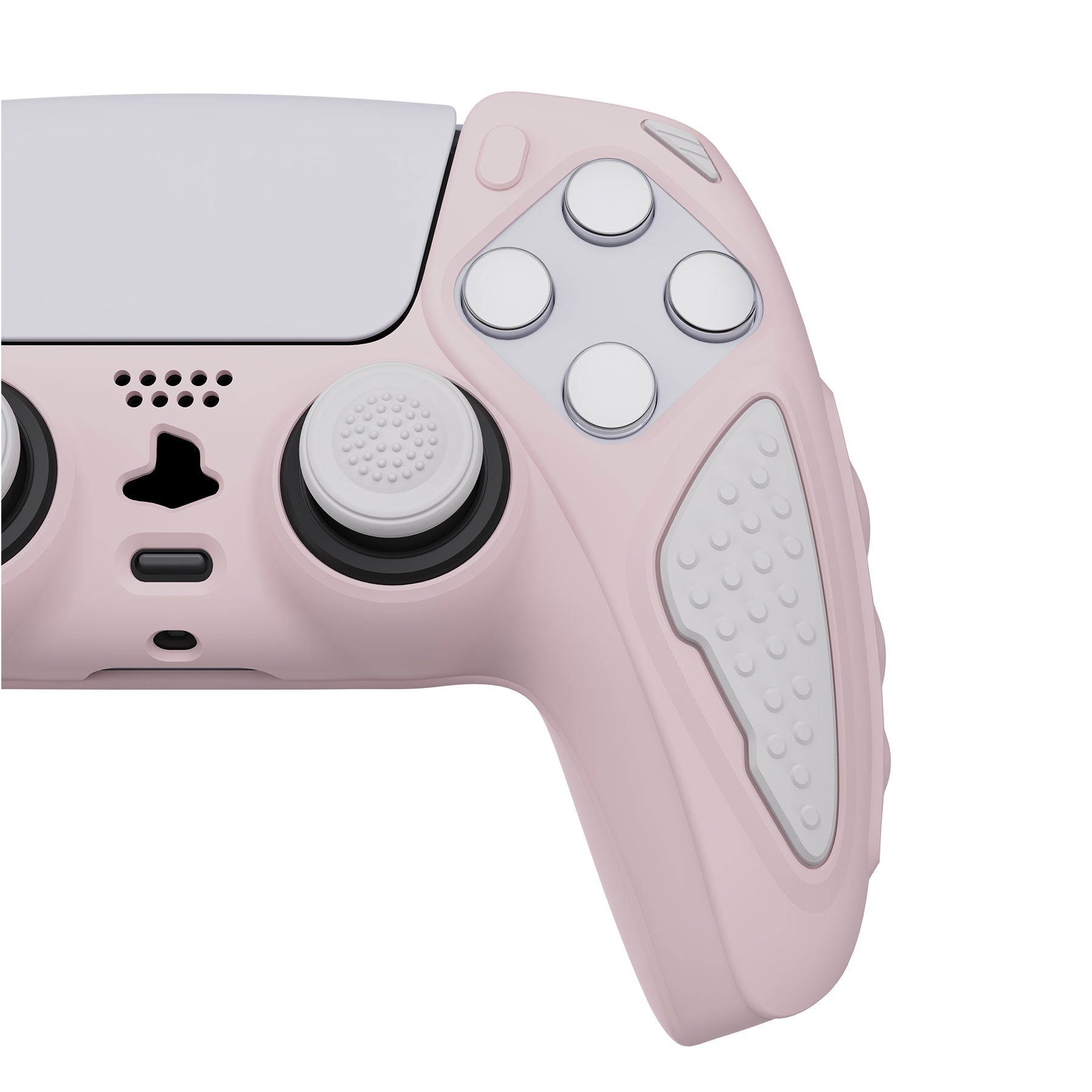 PlayVital Knight Edition Passion Cherry Blossoms & White Two Tone Anti-Slip Silicone Cover Skin for Playstation 5 Controller, Soft Rubber Case for PS5 Controller with Thumb Grip Caps - QSPF008 PlayVital