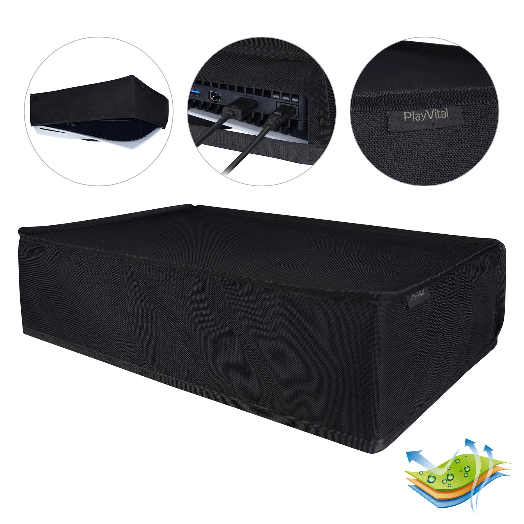 PlayVital Black Nylon Horizontal PS5 Dust Cover, Soft Neat Lining Dust Guard for PS5 Console, Anti Scratch Waterproof Cover Sleeve for PS5 Console Digital Edition & Regular Edition - PFPJ009 PlayVital