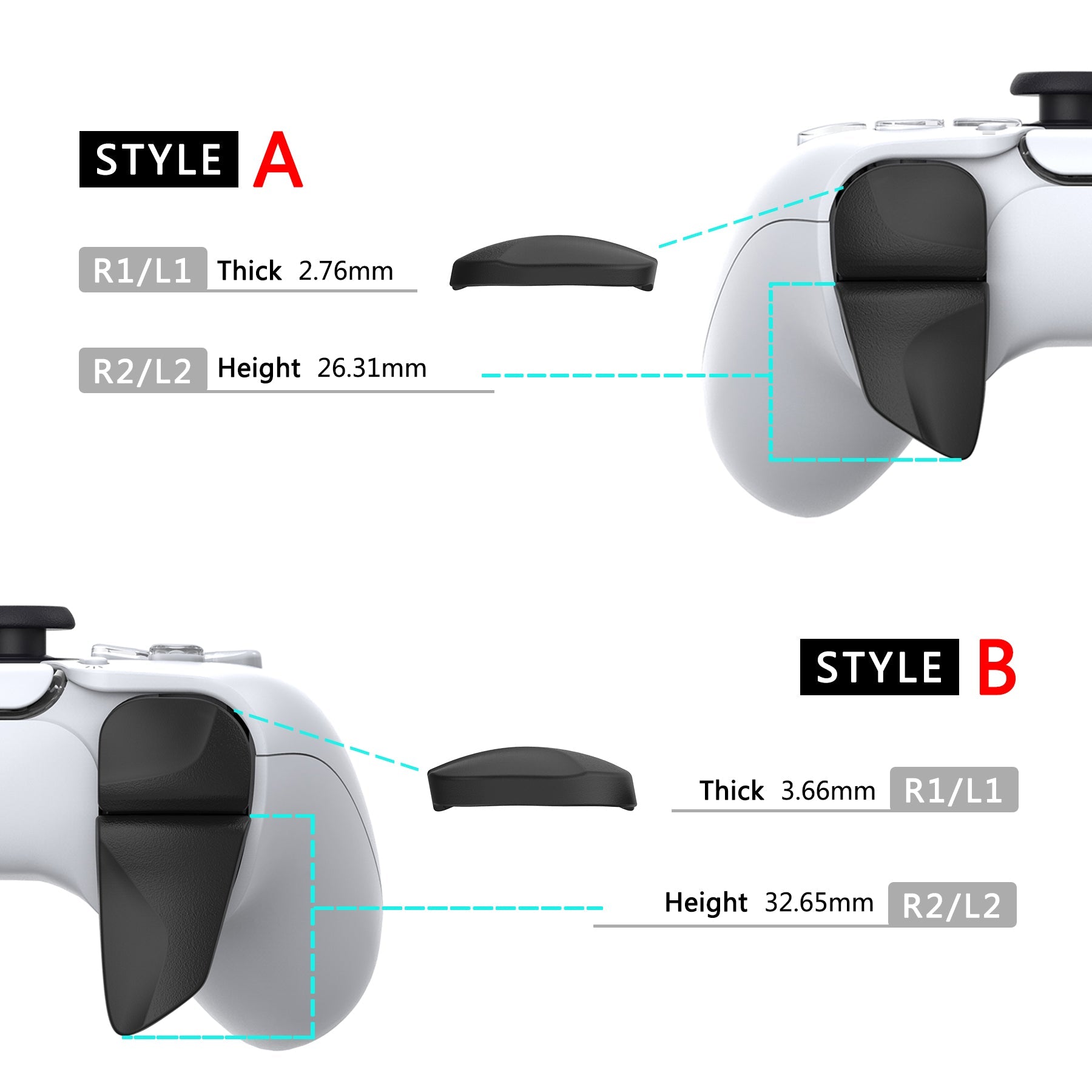 PlayVital Black 2 Pair Shoulder Buttons Extension Triggers for PS5 Controller, Game Improvement Adjusters for PS5 Controller, Bumper Trigger Extenders for PS5 Controller - PFPJ039 PlayVital