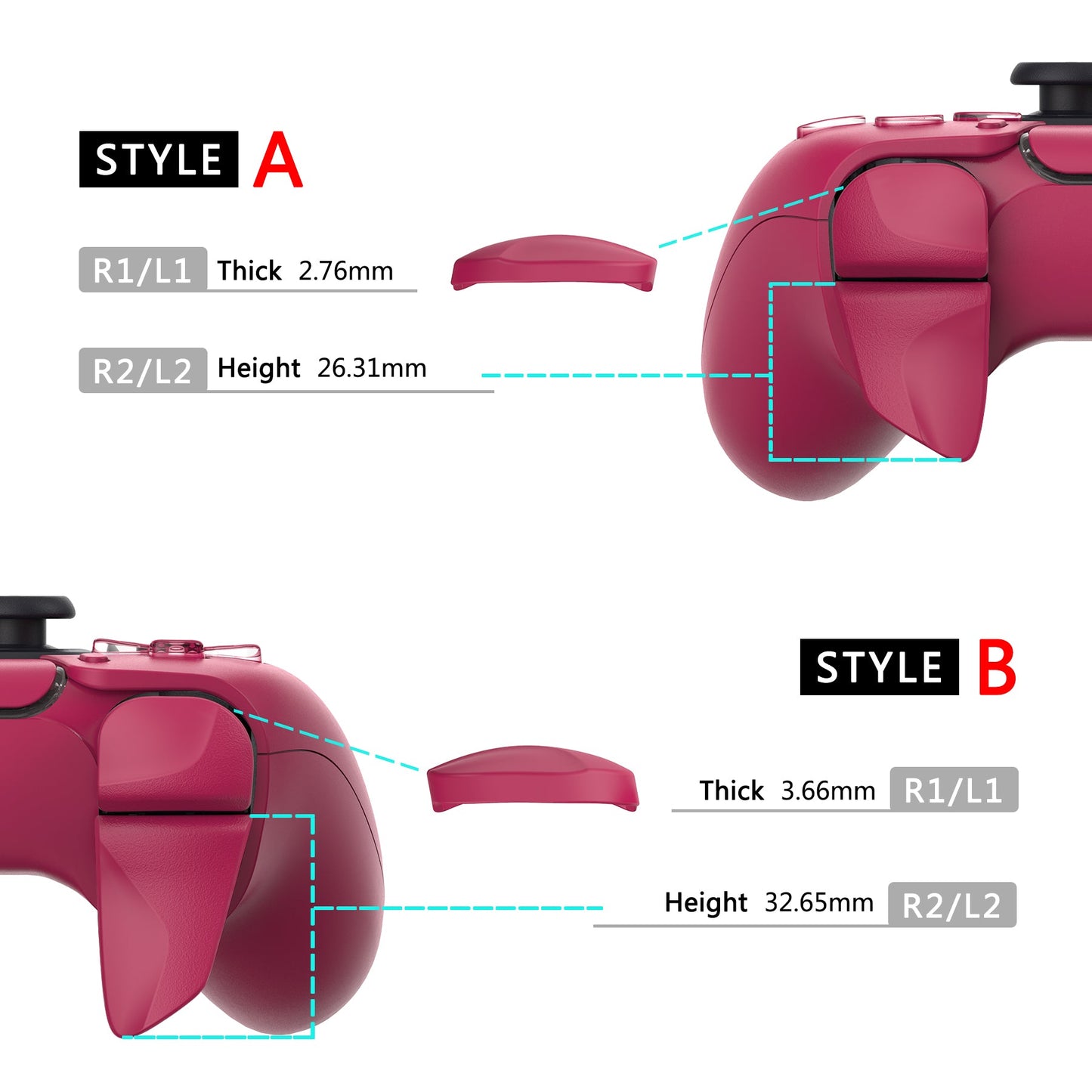PlayVital Cosmic Red 2 Pair Shoulder Buttons Extension Triggers for PS5 Controller, Game Improvement Adjusters for PS5 Controller, Bumper Trigger Extenders for PS5 Controller - PFPJ048 PlayVital