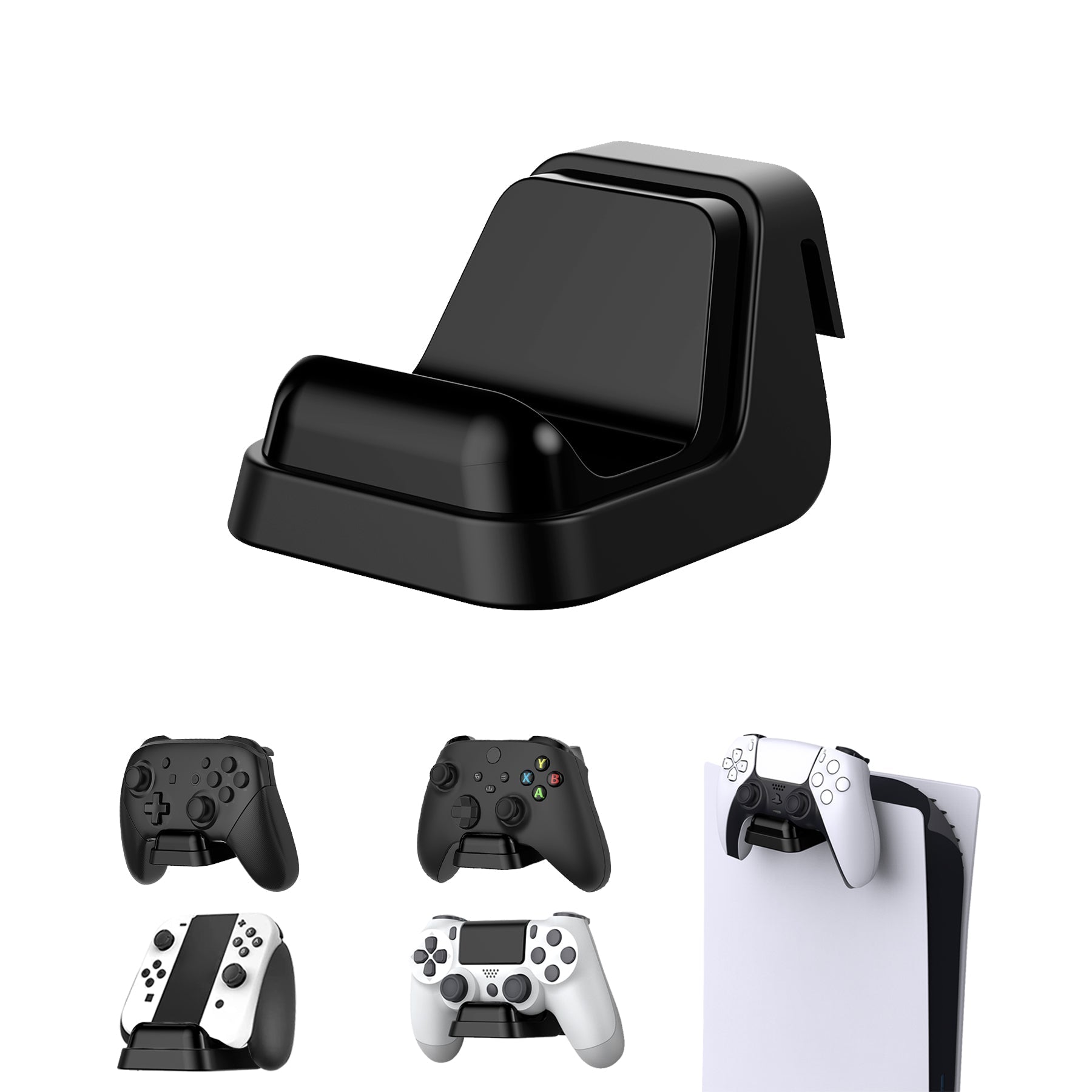 PlayVital Universal Game Controller Wall Mount for ps5 & Headset, Wall Stand for Xbox Series Controller, Wall Holder for Nintendo Switch Pro Controller, Dedicated Console Hanger Mode for ps5 - Black - PFPJ068 PlayVital