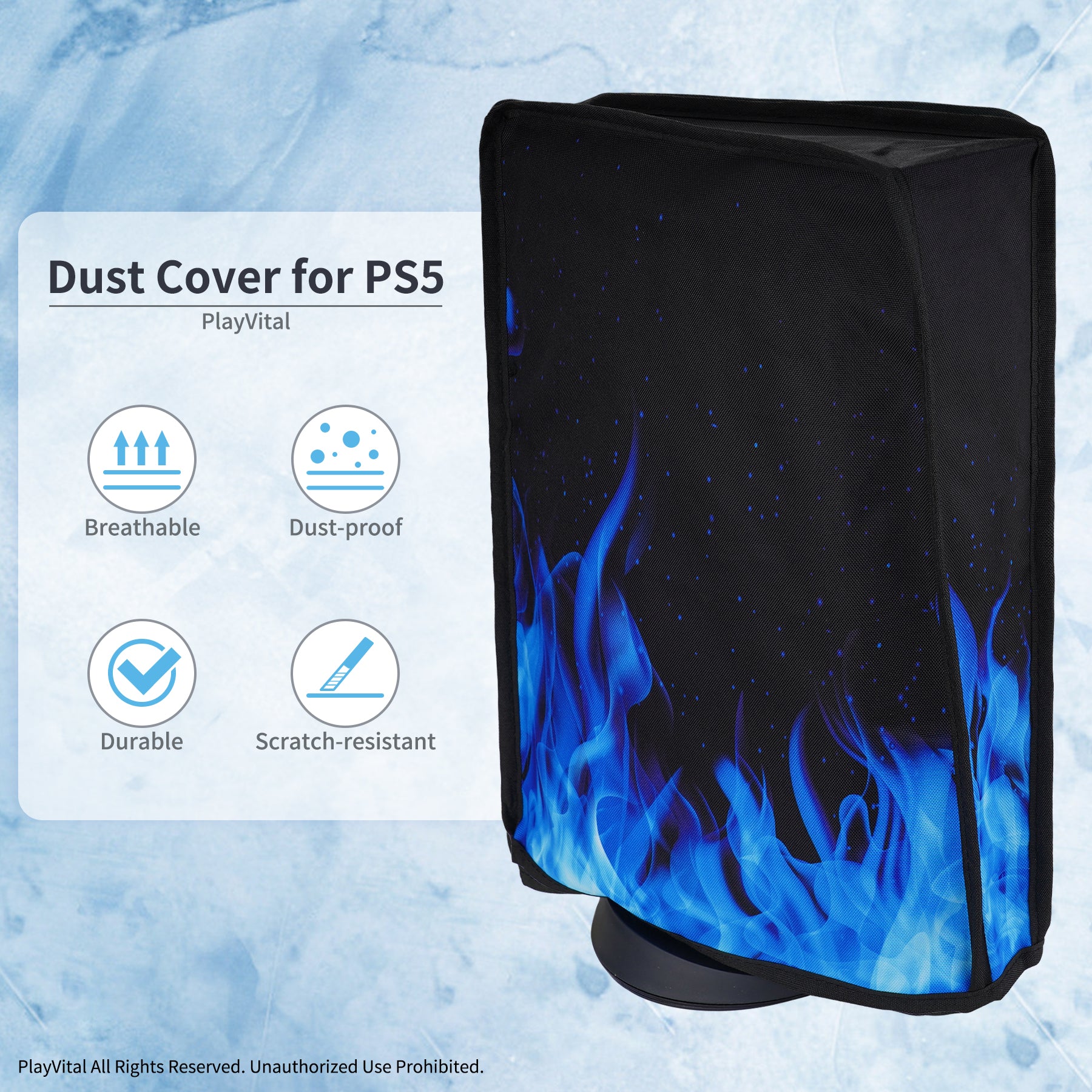 PlayVital Dust Cover for ps5, Soft Neat Lining Dust Guard for ps5 Console, Anti Scratch Waterproof Cover Sleeve for ps5 Console Digital Edition & Disc Edition - Blue Flame - PFPJ099 PlayVital