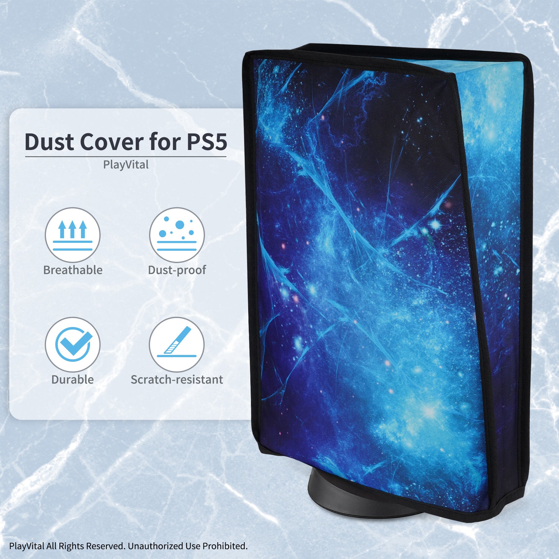 PlayVital Dust Cover for ps5, Soft Neat Lining Dust Guard for ps5 Console, Anti Scratch Waterproof Cover Sleeve for ps5 Console Digital Edition & Disc Edition - Blue Nebula - PFPJ102 PlayVital