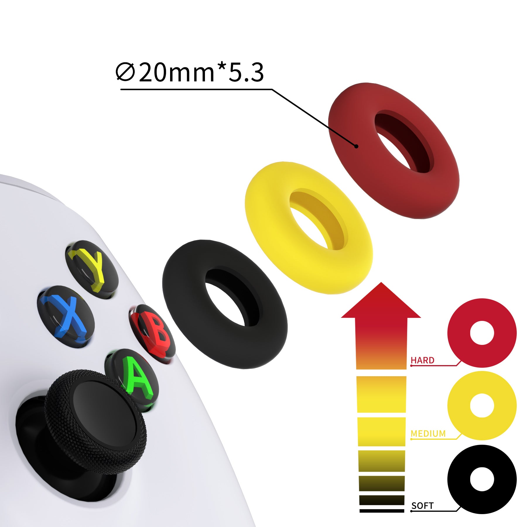 PlayVital 3 Pairs Silicone BuffeRings Aim Assist Target Motion Control Precision Rings for PS5, for PS4, for Xbox Series X/S, Xbox One, Xbox 360, for Switch Pro, for Steam Deck - 3 Different Strengths - PFPJ109 PlayVital