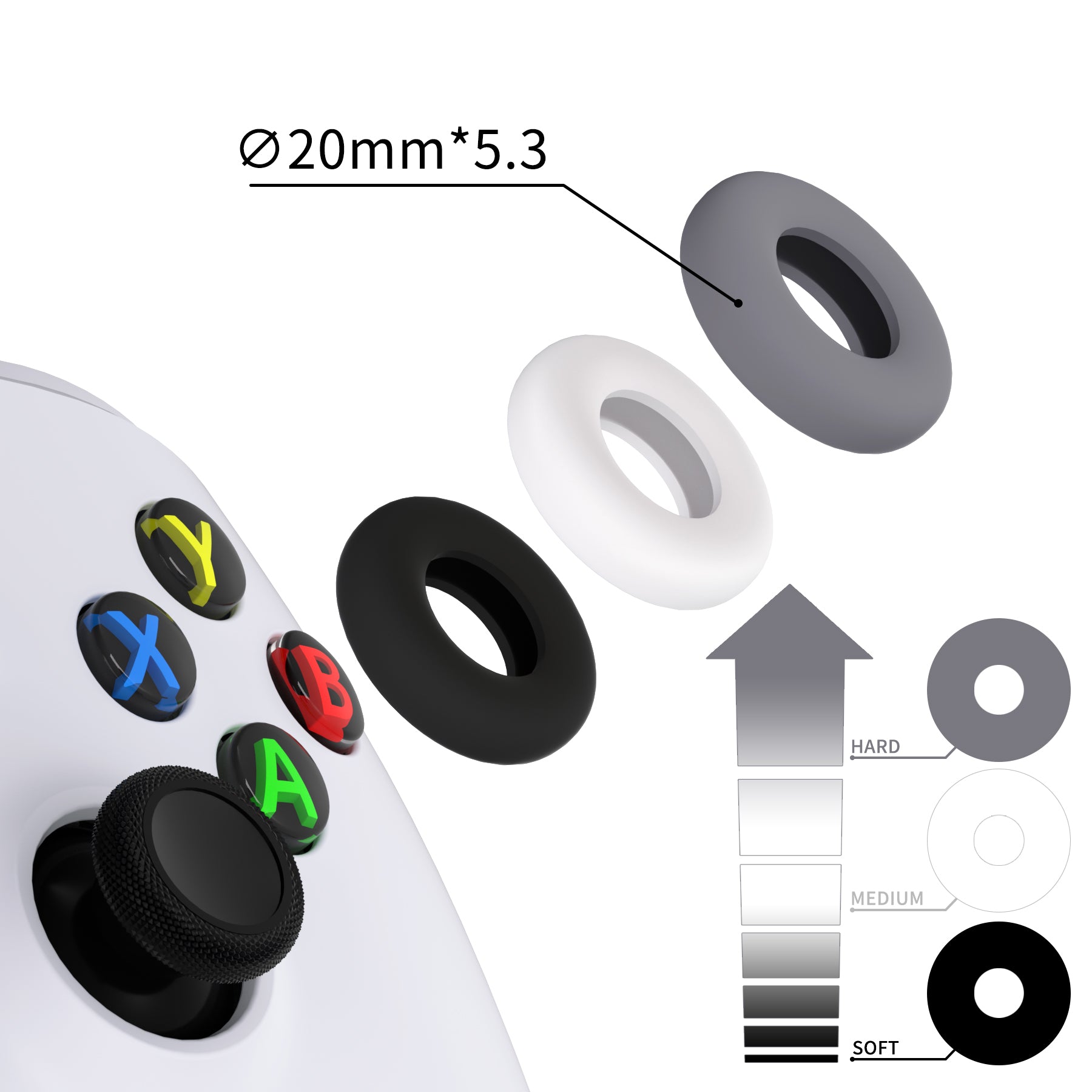 PlayVital 3 Pairs Silicone BuffeRings Aim Assist Target Motion Control Precision Rings for PS5, for PS4, for Xbox Series X/S, Xbox One, Xbox 360, for Switch Pro, for Steam Deck - 3 Different Strengths - PFPJ110 PlayVital